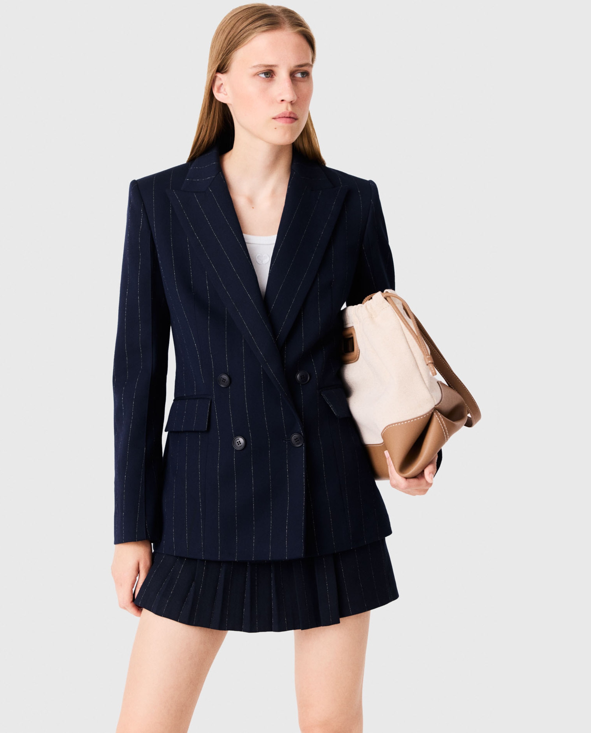 Blazer de mujer cruzada de raya diplomática - Maje - Azul marino Azul marino-1