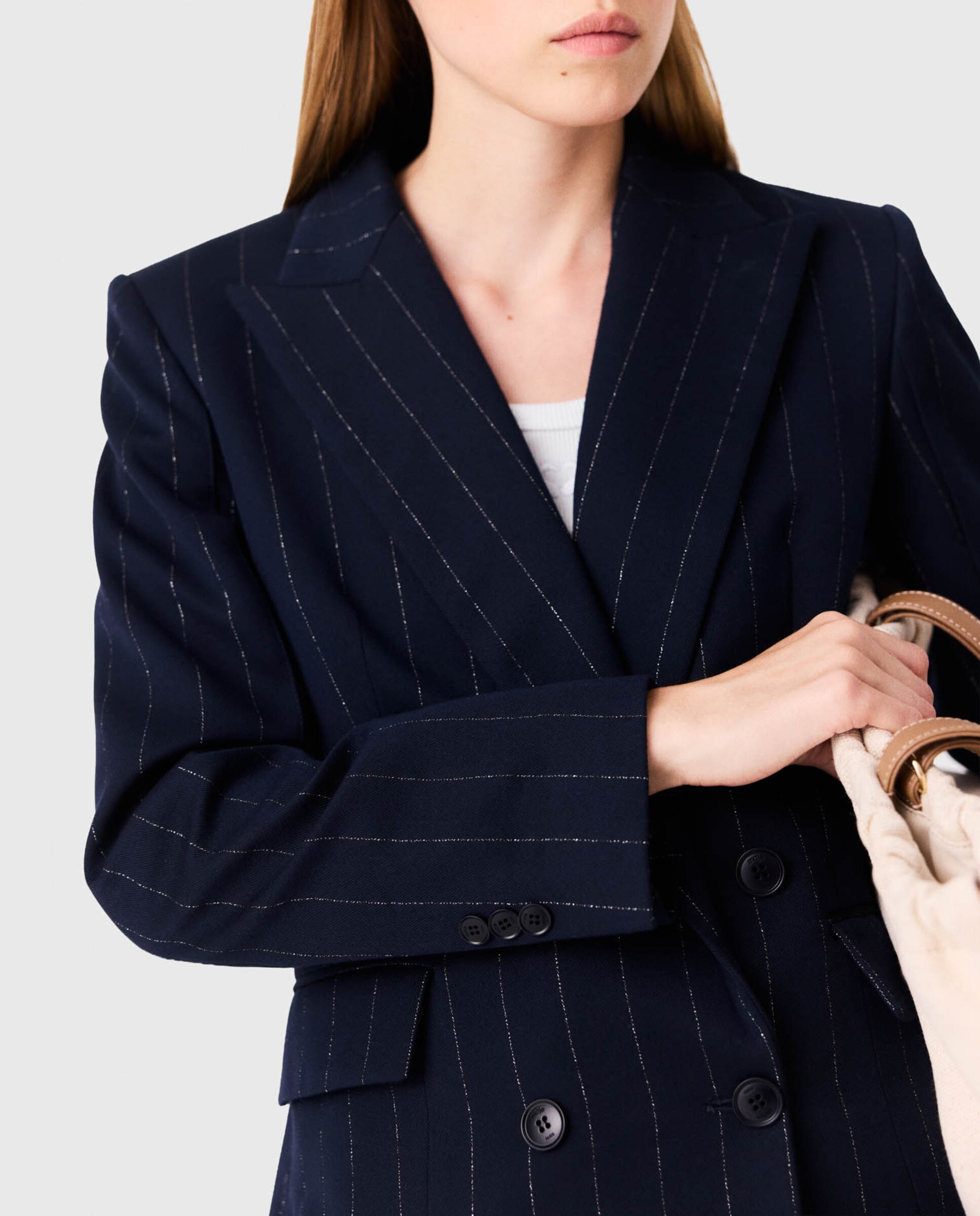 Blazer de mujer cruzada de raya diplomática - Maje - Azul marino Azul marino-6