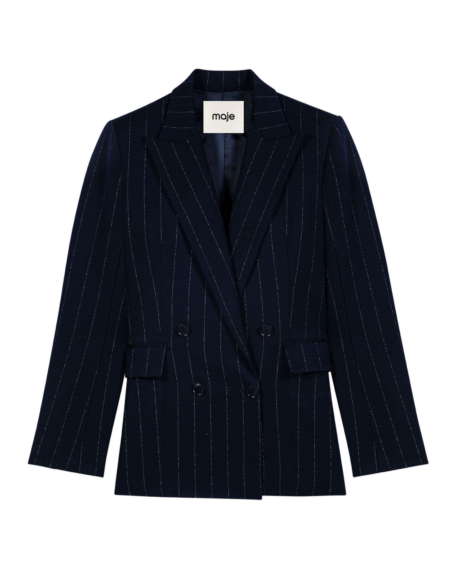 Blazer de mujer cruzada de raya diplomática - Maje - Azul marino Azul marino-7