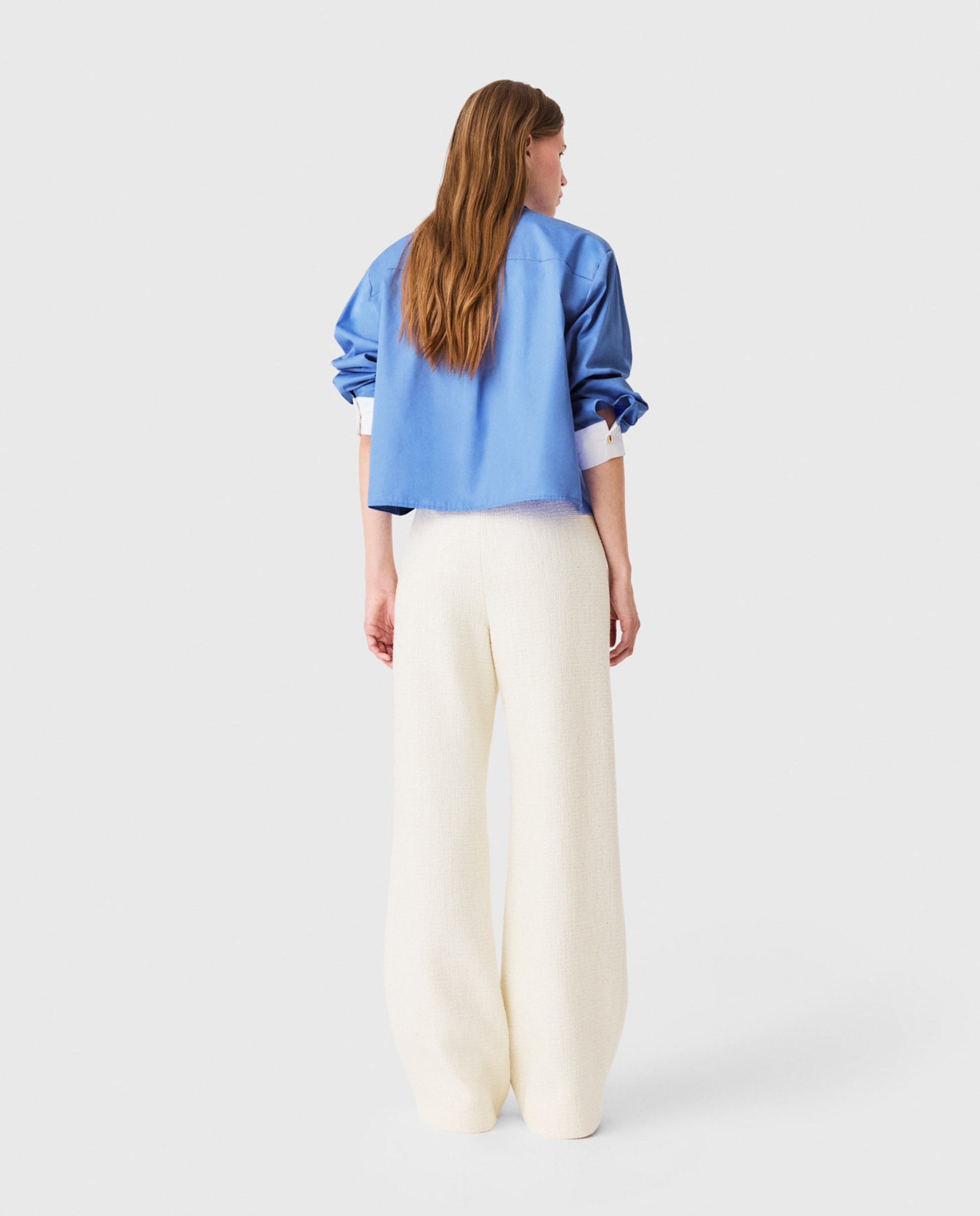 Pantalones anchos de mujer de tweed con lúrex talle alto - Maje - Blanco Blanco-2