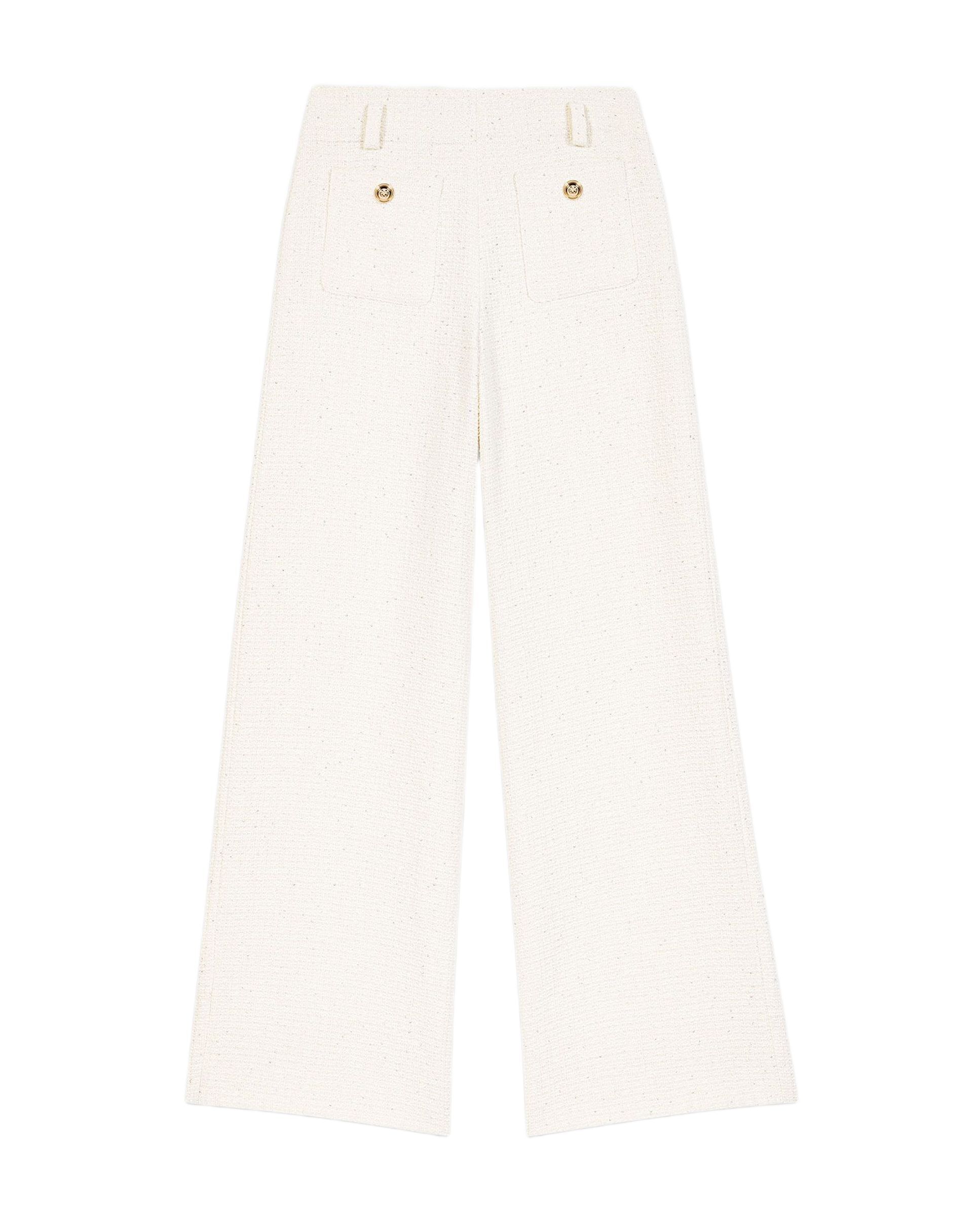 Pantalones anchos de mujer de tweed con lúrex talle alto - Maje - Blanco Blanco-7