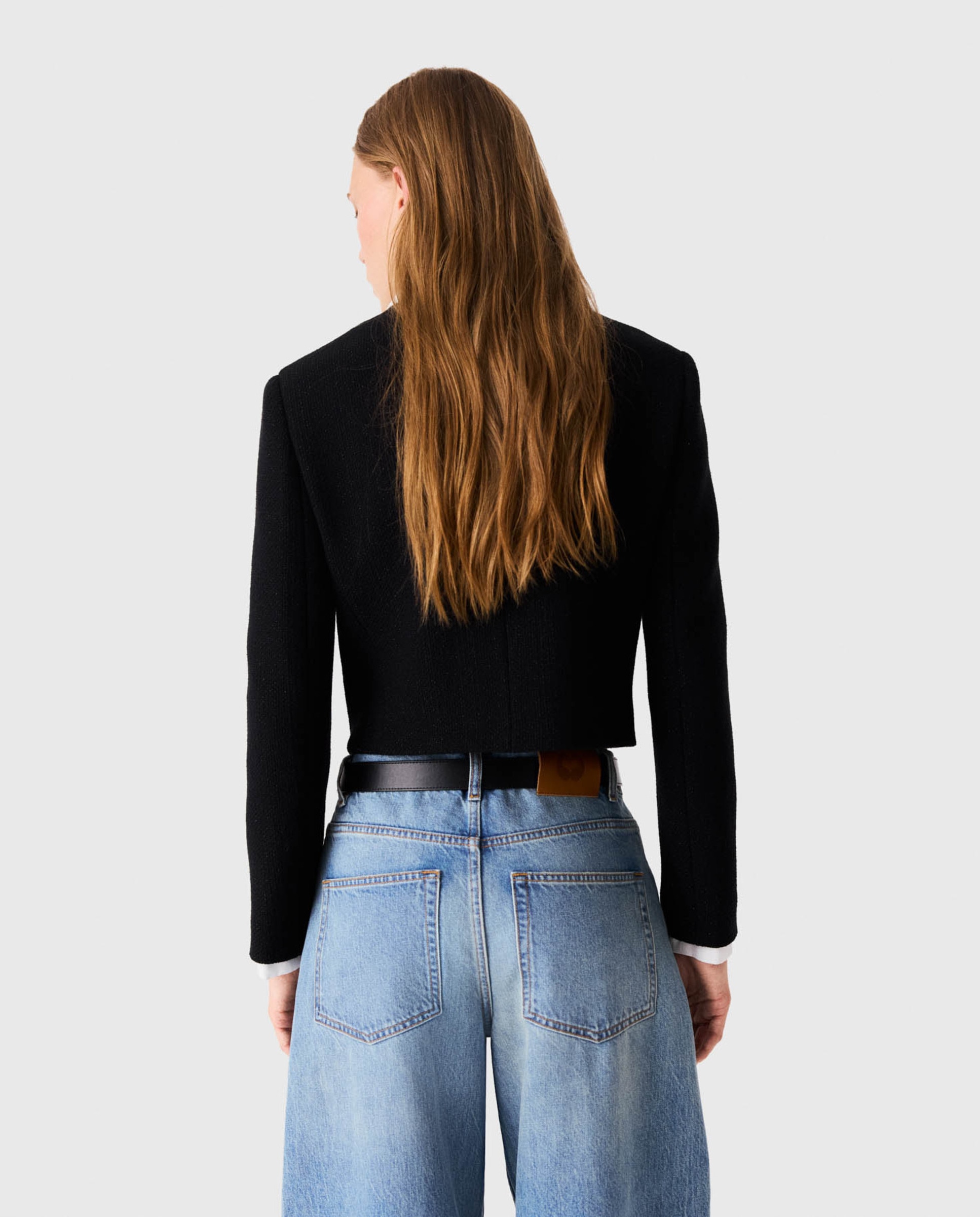 Chaqueta de mujer corta de tweed con cuello y puños desmontables - Maje - Negro Negro-2