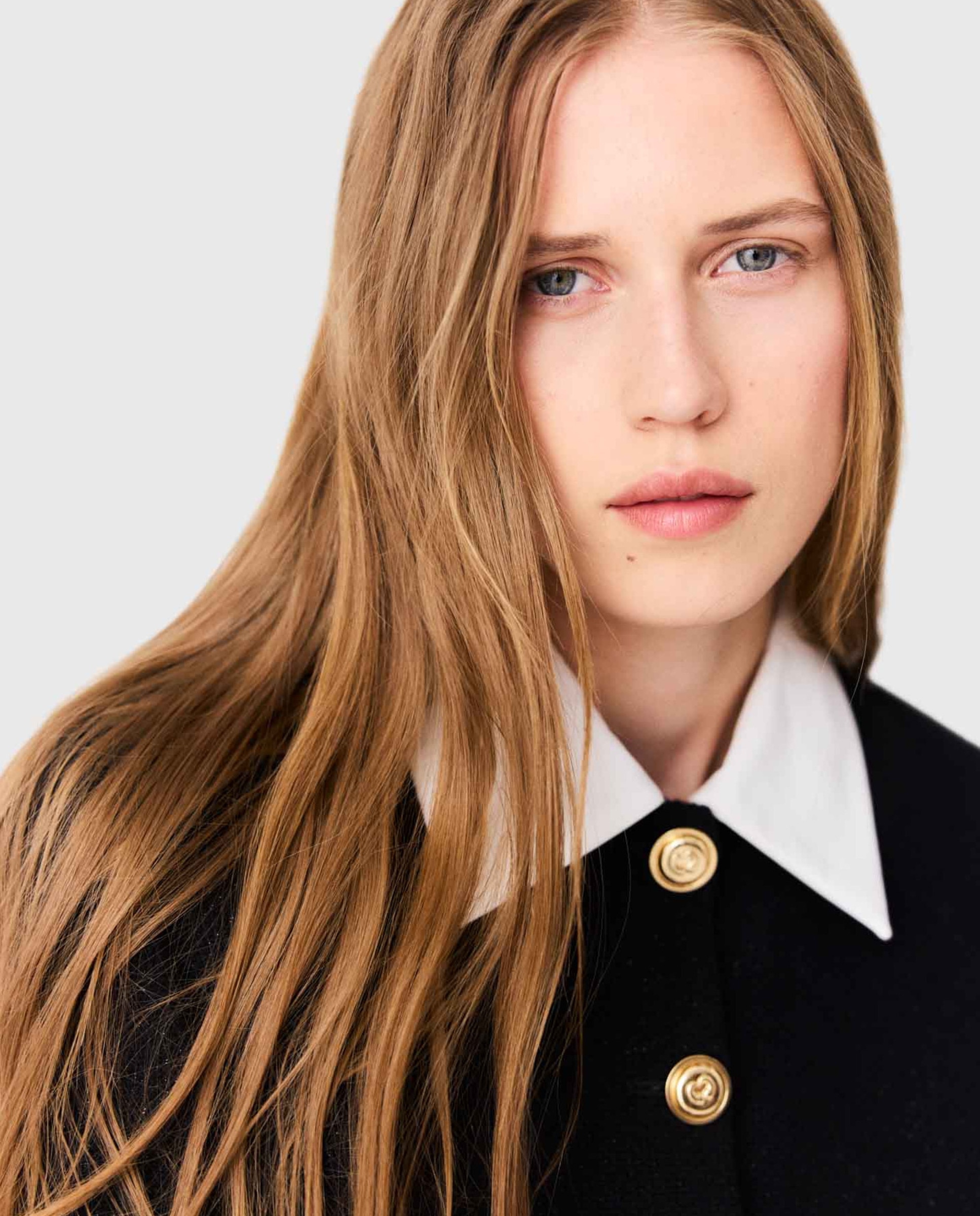 Chaqueta de mujer corta de tweed con cuello y puños desmontables - Maje - Negro Negro-7