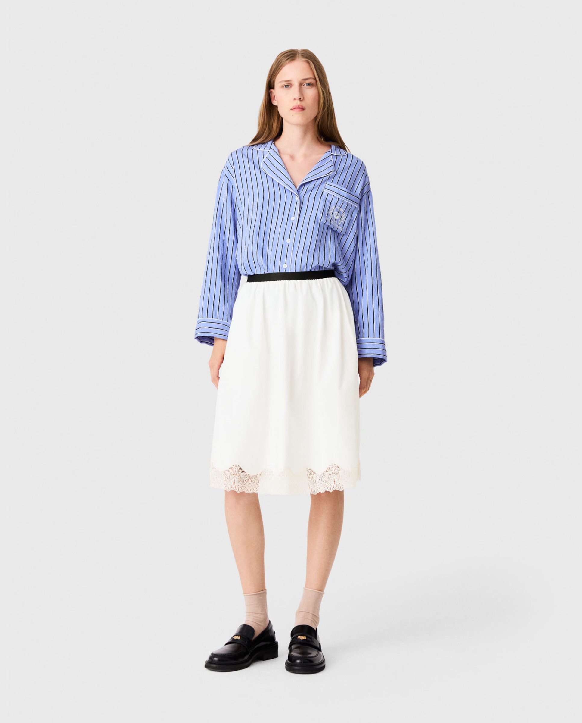 Falda midi de algodón con encaje - Maje - Blanco Blanco-1