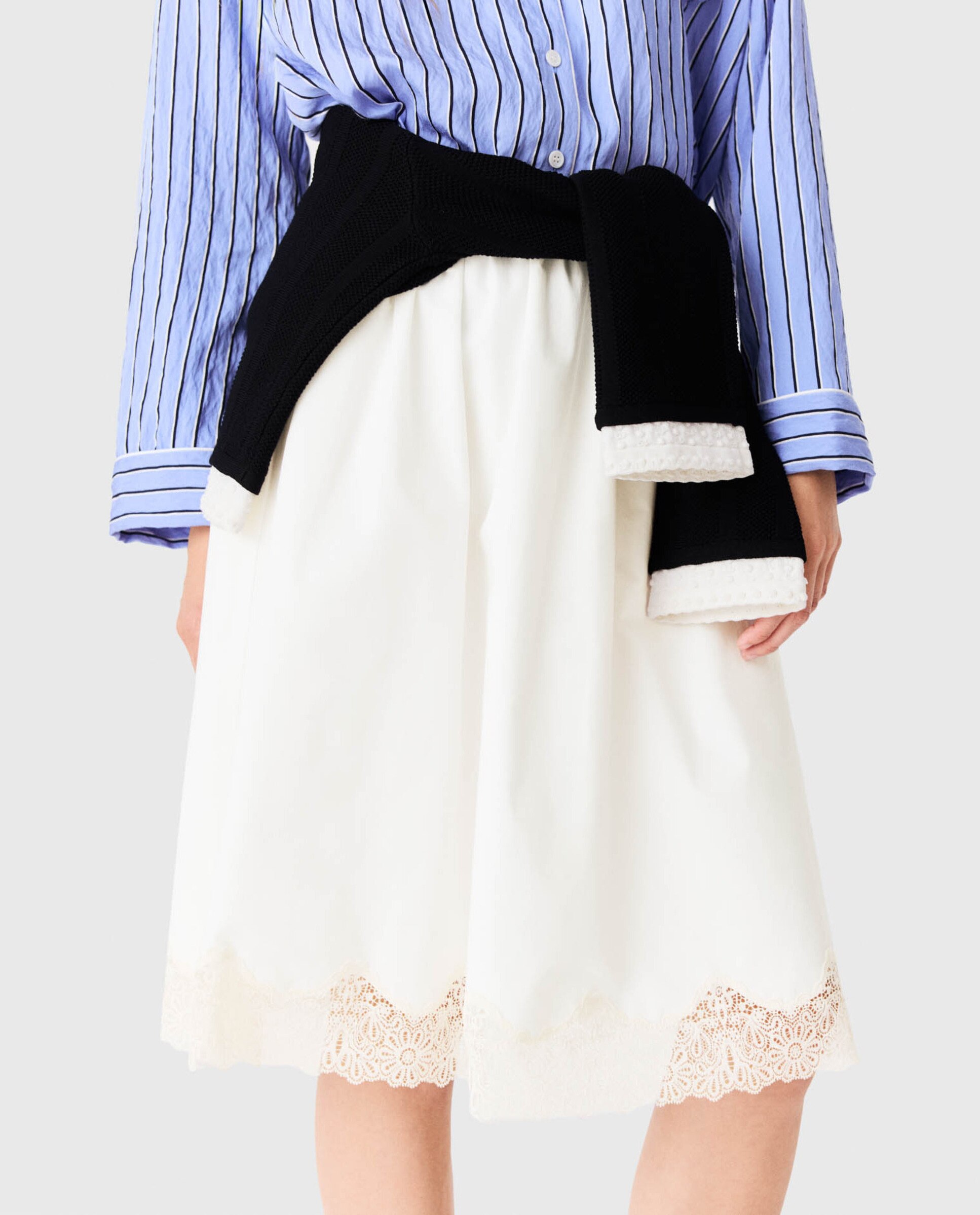 Falda midi de algodón con encaje - Maje - Blanco Blanco-2
