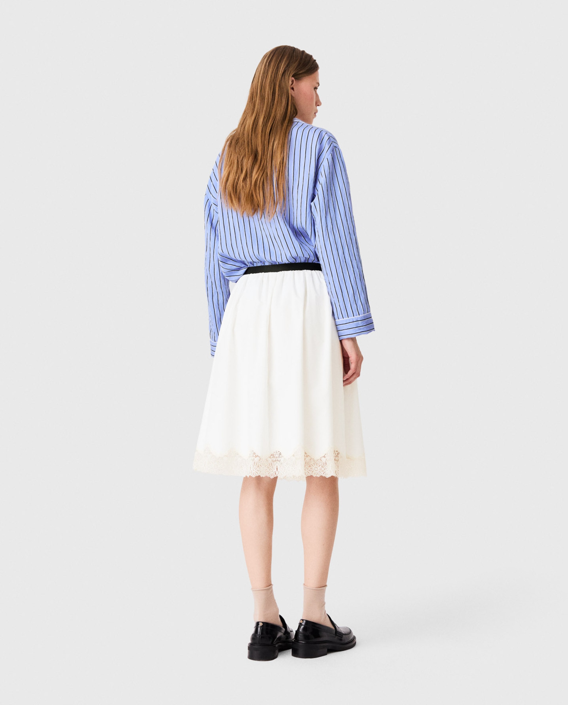 Falda midi de algodón con encaje - Maje - Blanco Blanco-3