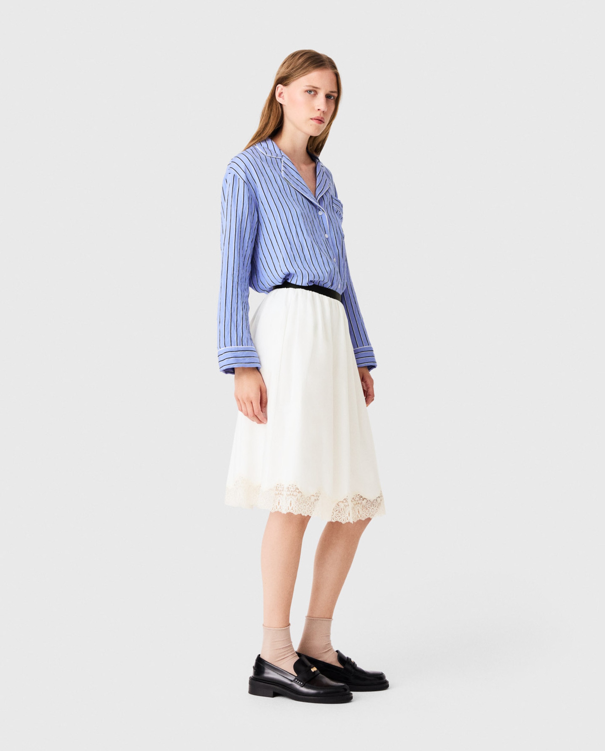 Falda midi de algodón con encaje - Maje - Blanco Blanco-4