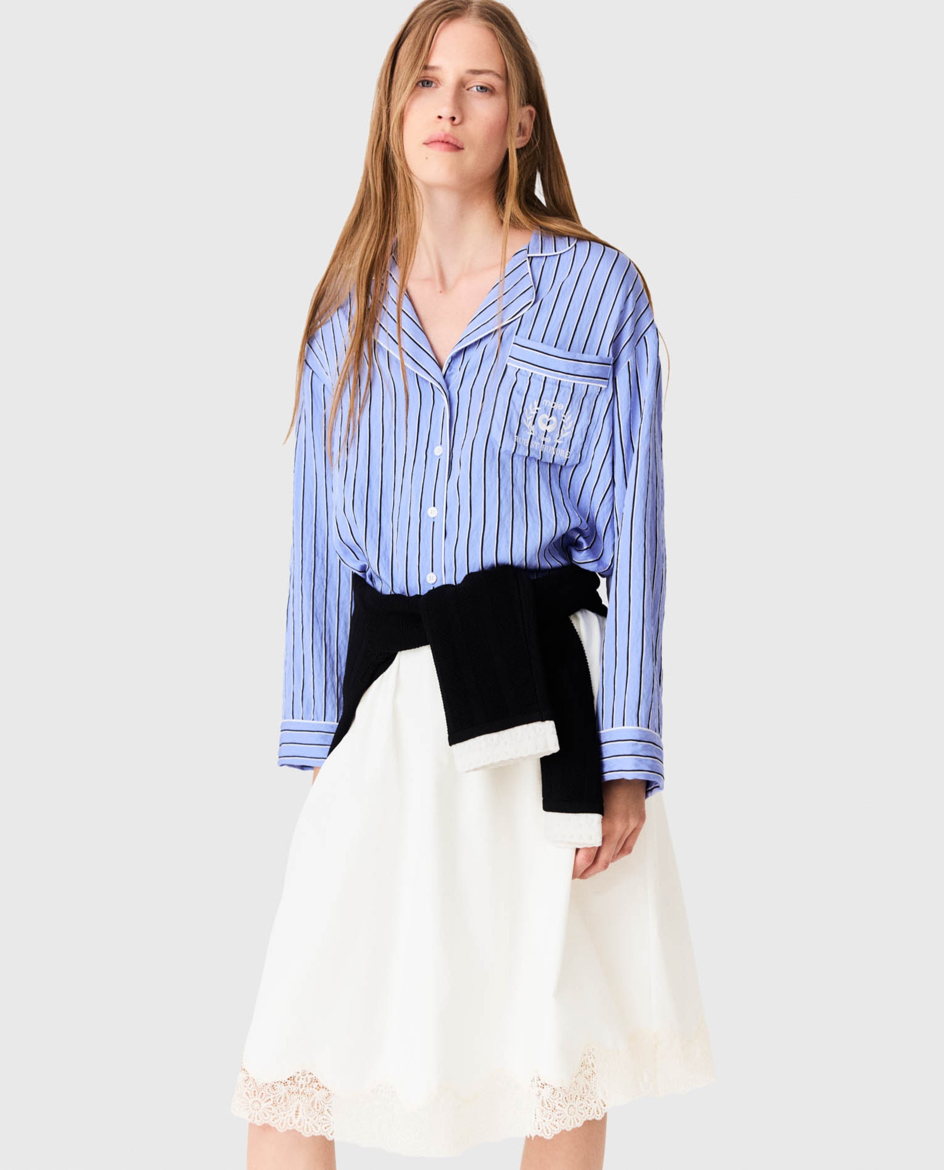 Falda midi de algodón con encaje - Maje - Blanco Blanco-5