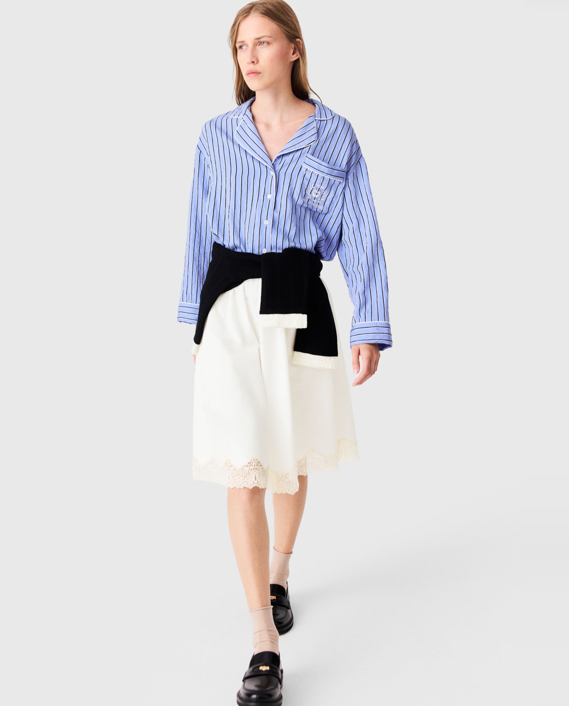 Falda midi de algodón con encaje - Maje - Blanco Blanco-6