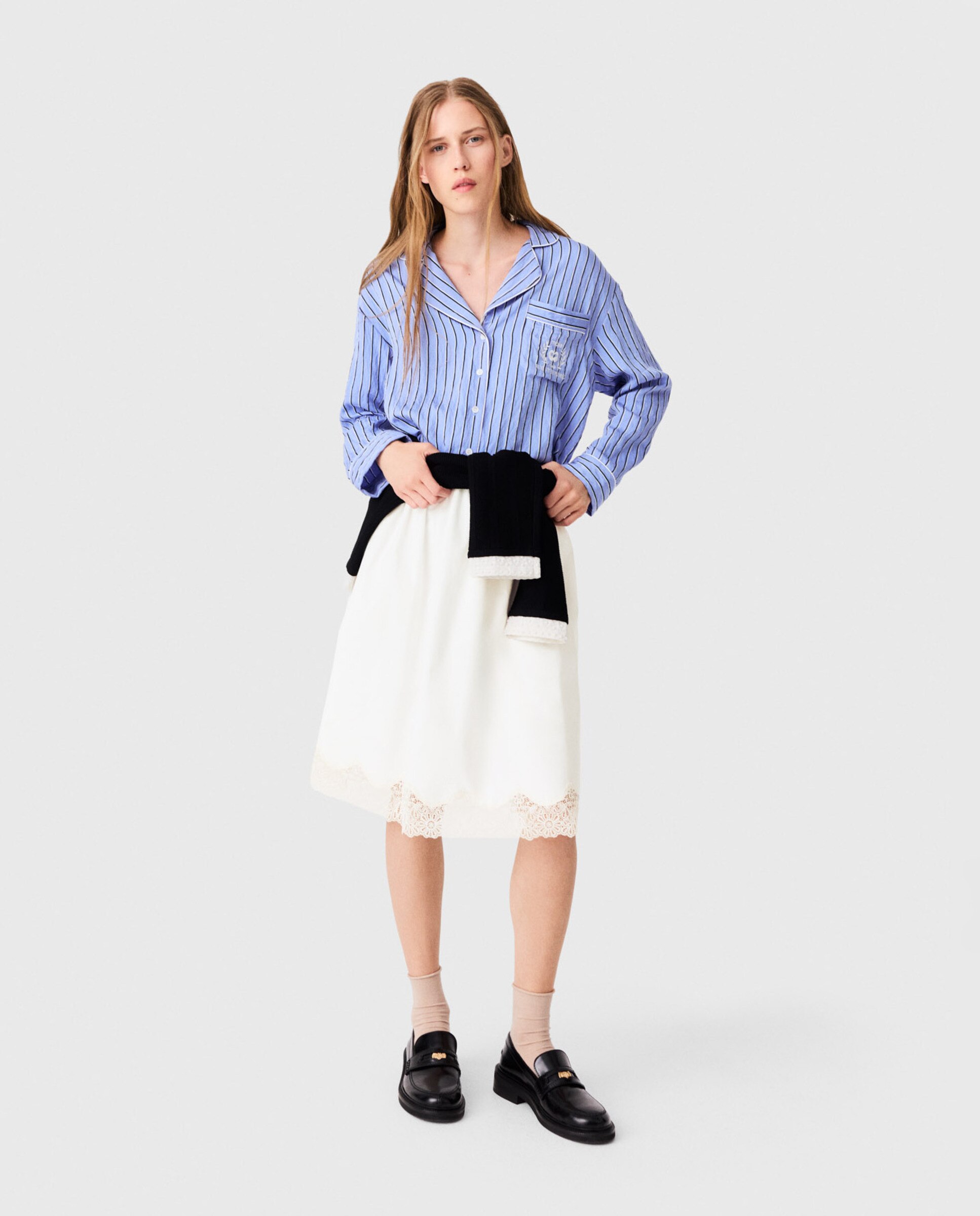 Falda midi de algodón con encaje - Maje - Blanco Blanco-7