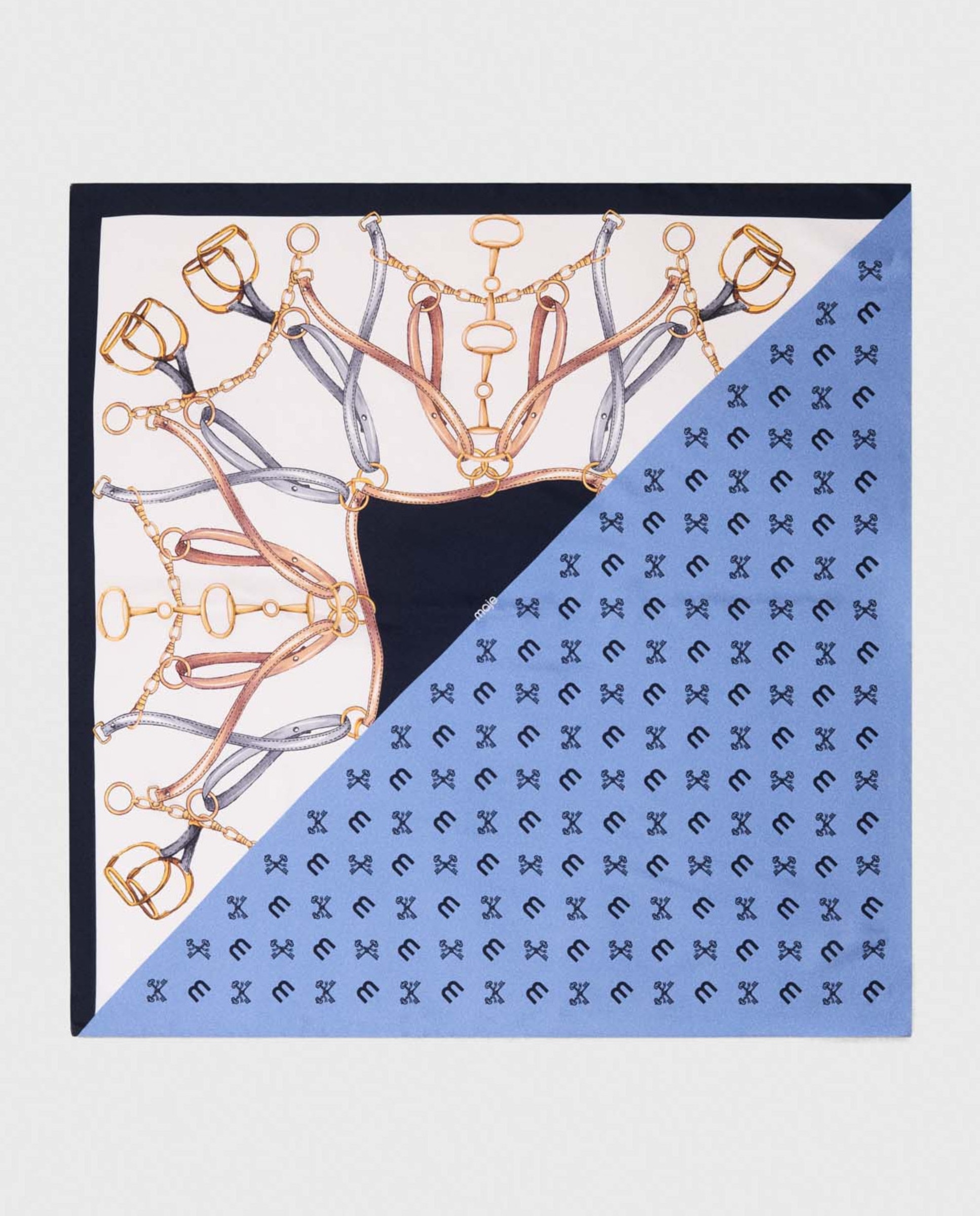 Pañuelo de mujer de seda cuadrado con motivo ecuestre - Maje - Azul Azul-1