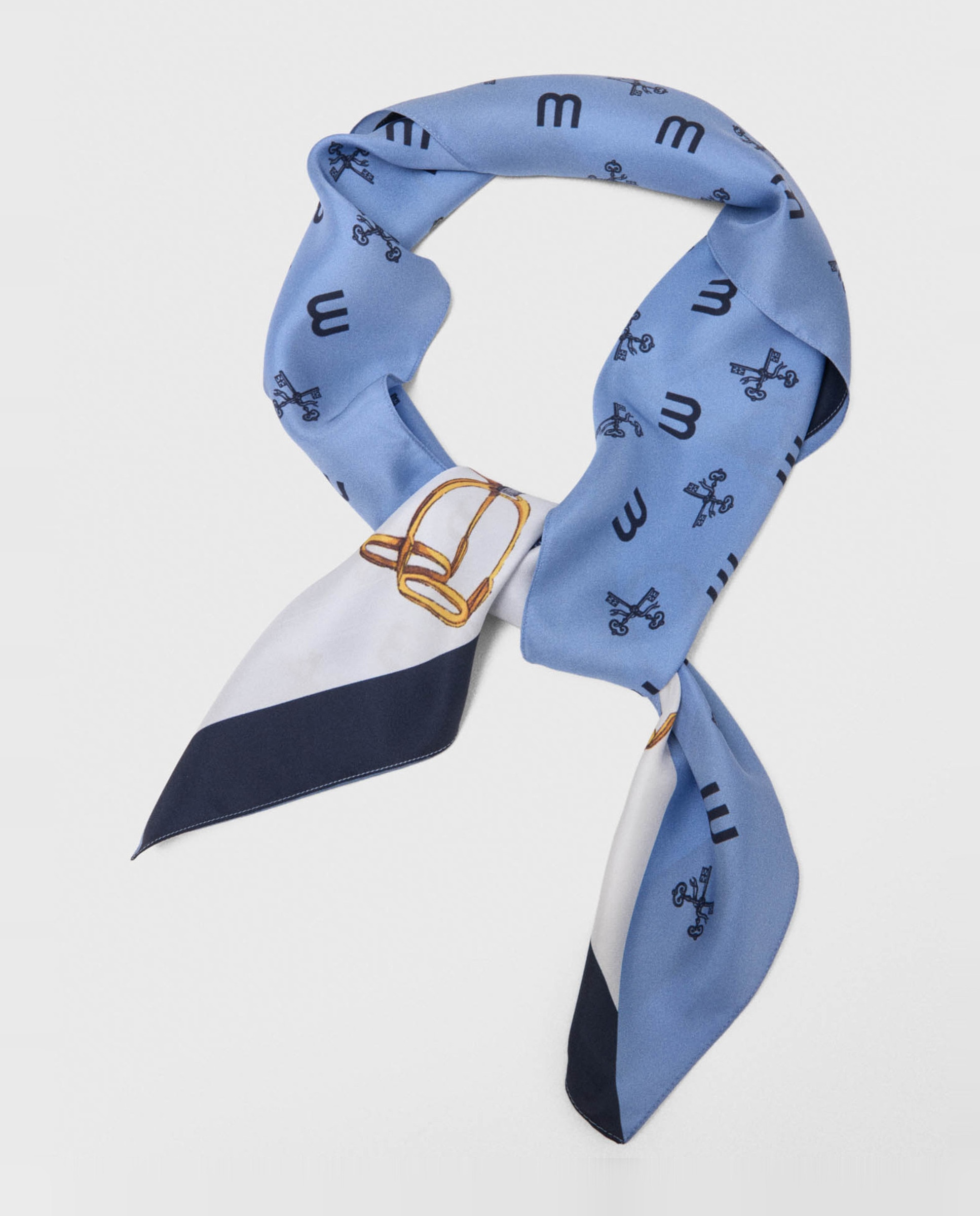 Pañuelo de mujer de seda cuadrado con motivo ecuestre - Maje - Azul Azul-6