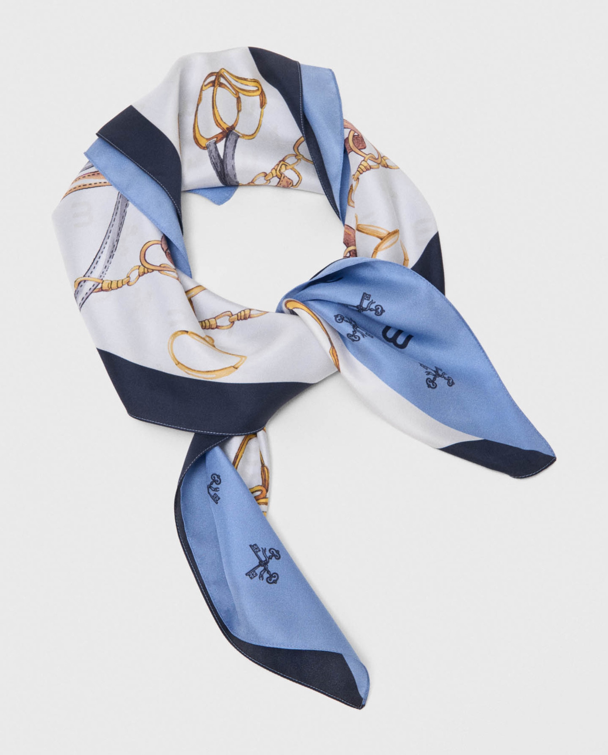 Pañuelo de mujer de seda cuadrado con motivo ecuestre - Maje - Azul Azul-5