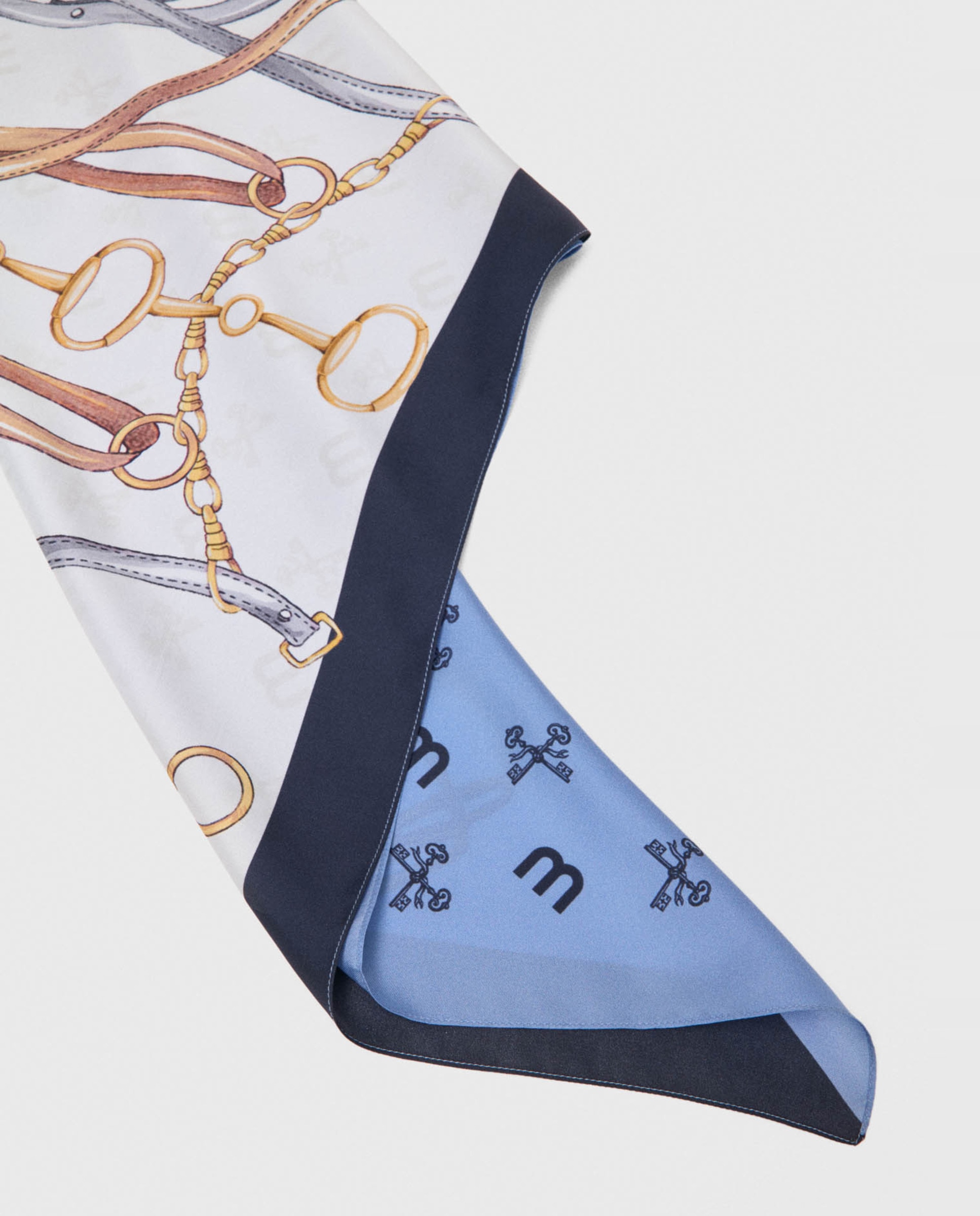 Pañuelo de mujer de seda cuadrado con motivo ecuestre - Maje - Azul Azul-7