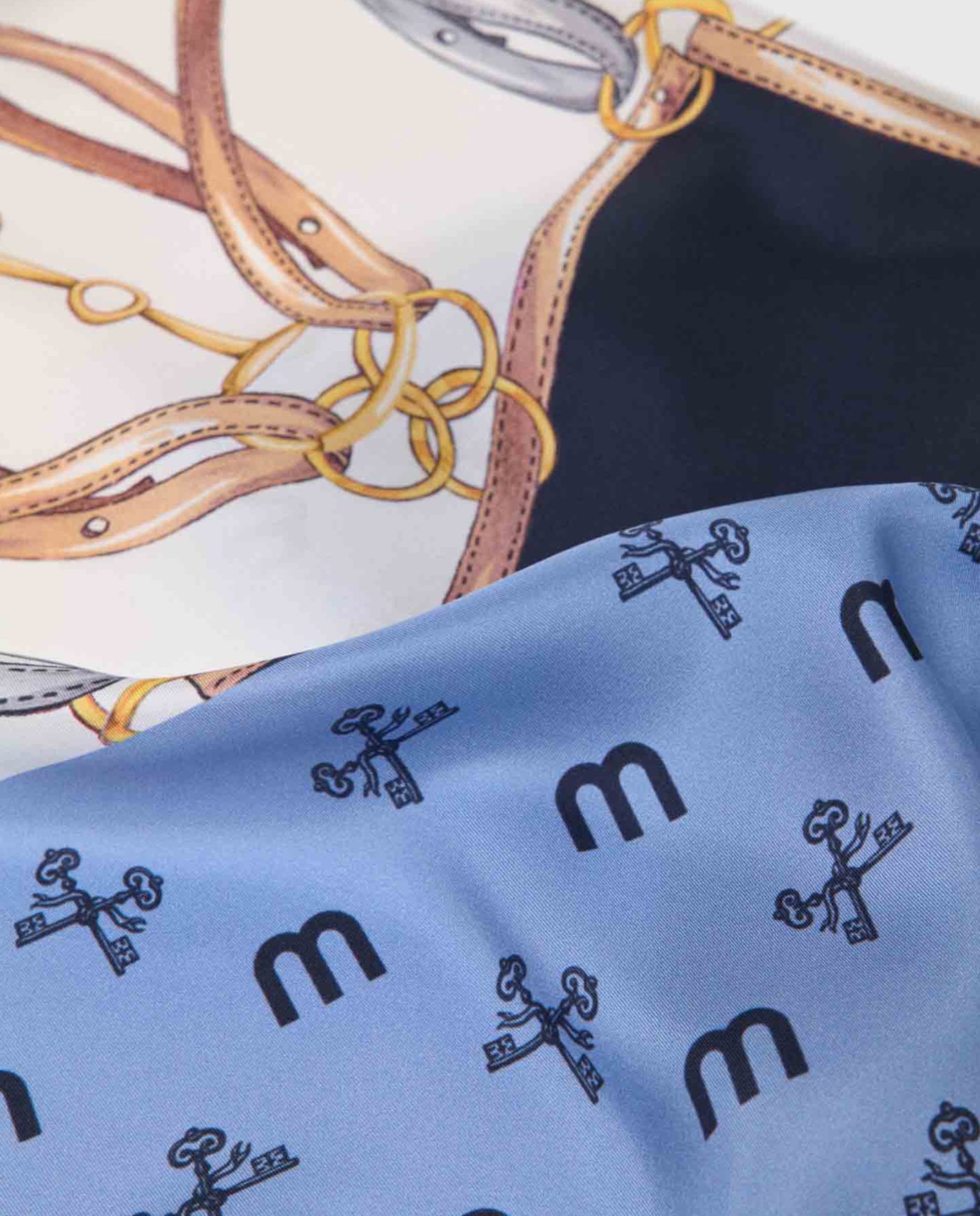 Pañuelo de mujer de seda cuadrado con motivo ecuestre - Maje - Azul Azul-2