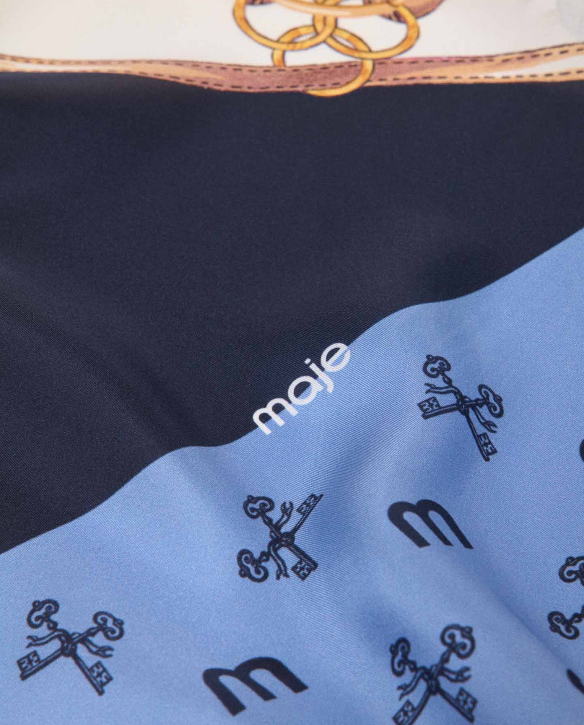 Pañuelo de mujer de seda cuadrado con motivo ecuestre - Maje - Azul Azul-3