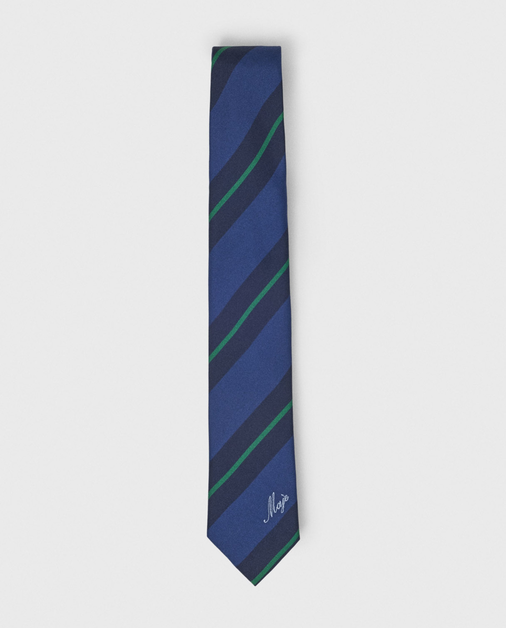 Corbata de mujer de seda con rayas diagonales estilo preppy - Maje - Azul marino Azul marino-1