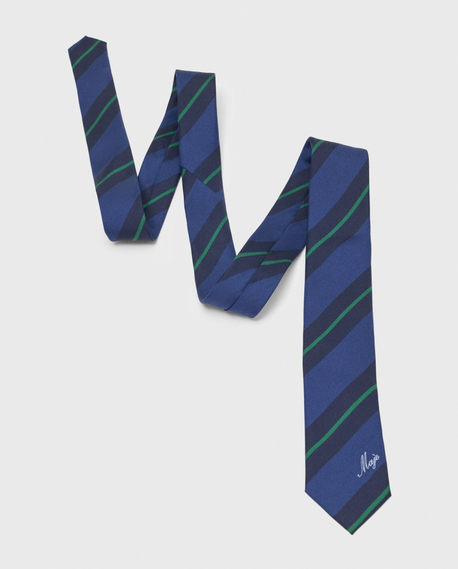Corbata de mujer de seda con rayas diagonales estilo preppy - Maje - Azul marino Azul marino-6