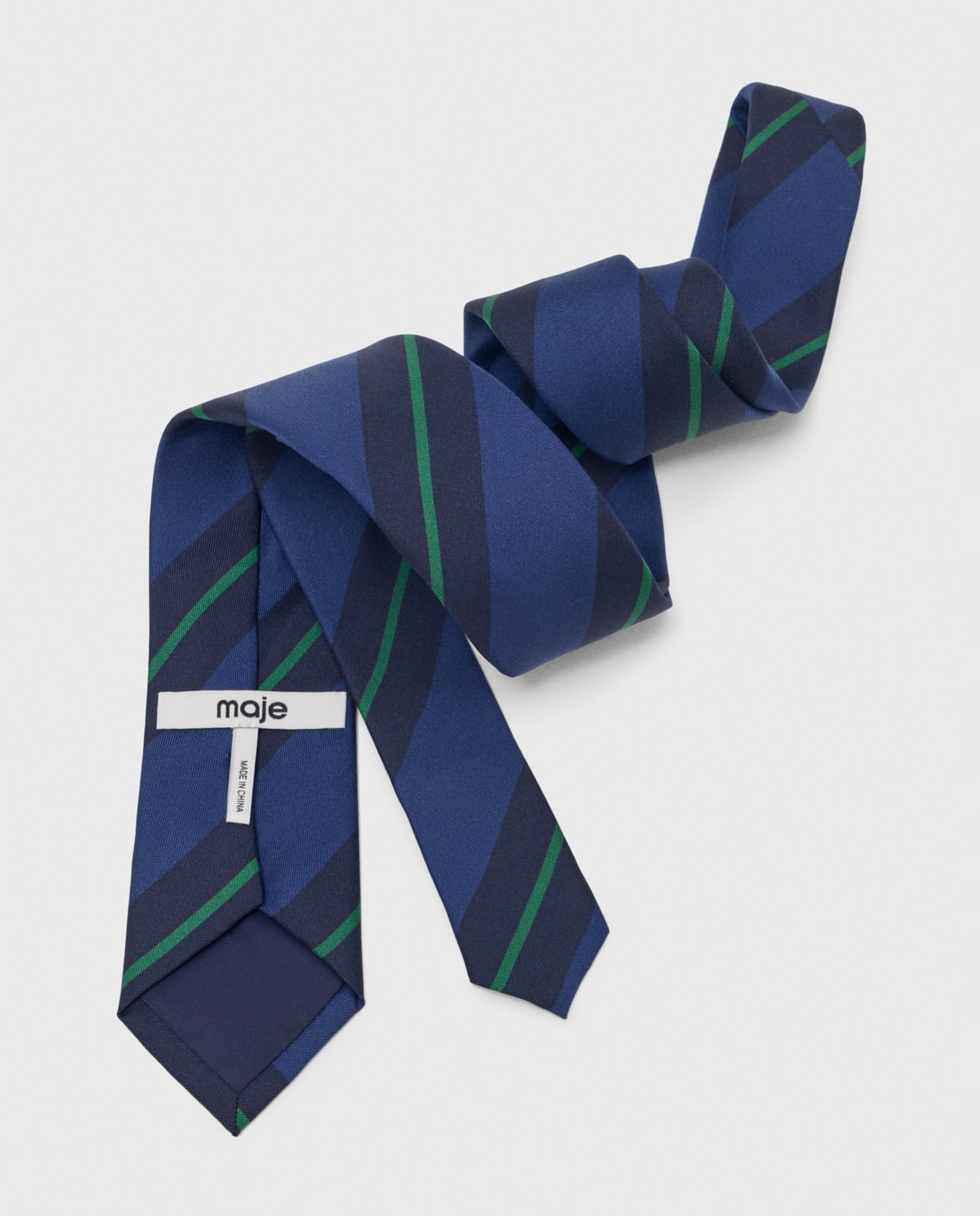 Corbata de mujer de seda con rayas diagonales estilo preppy - Maje - Azul marino Azul marino-5
