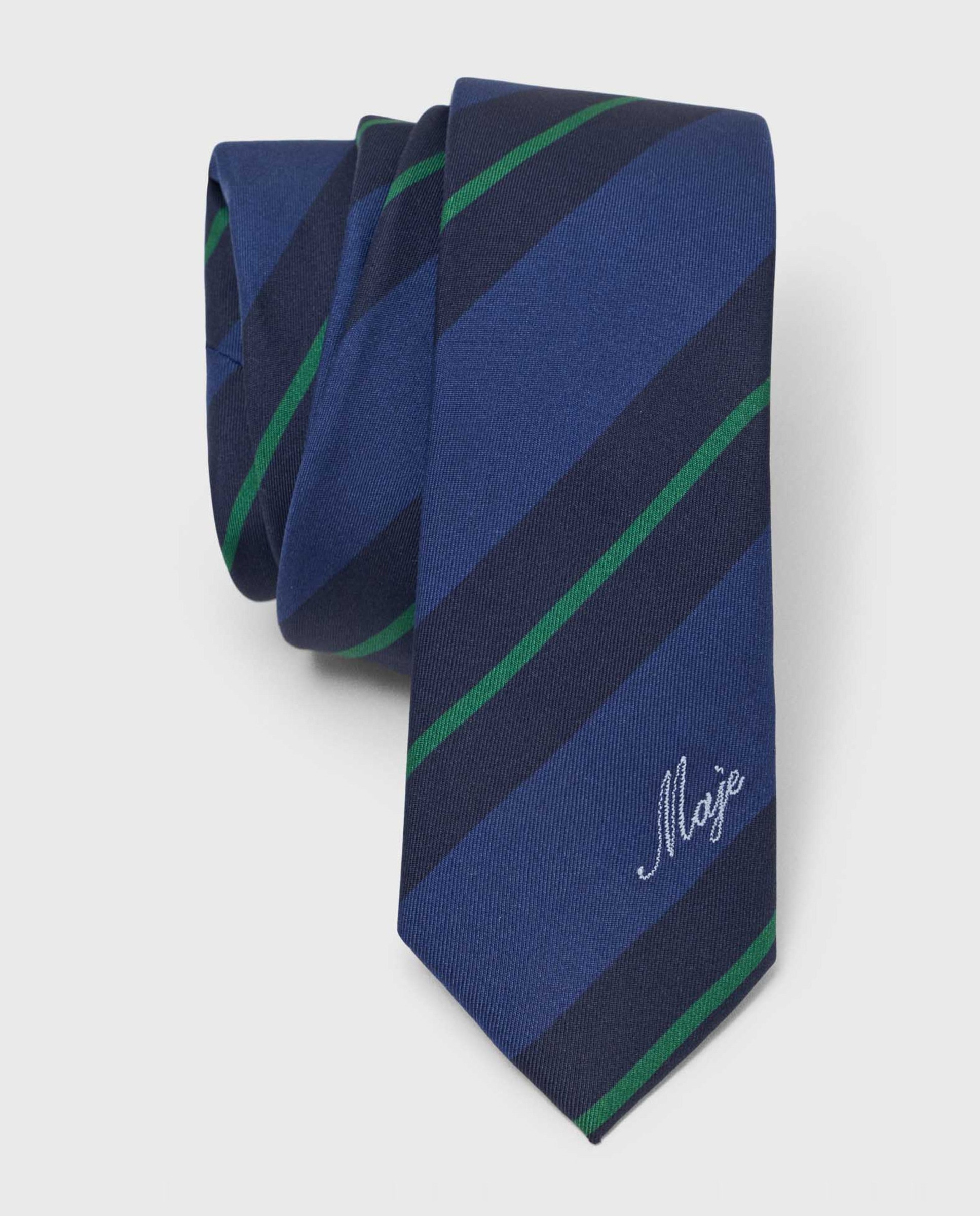 Corbata de mujer de seda con rayas diagonales estilo preppy - Maje - Azul marino Azul marino-7