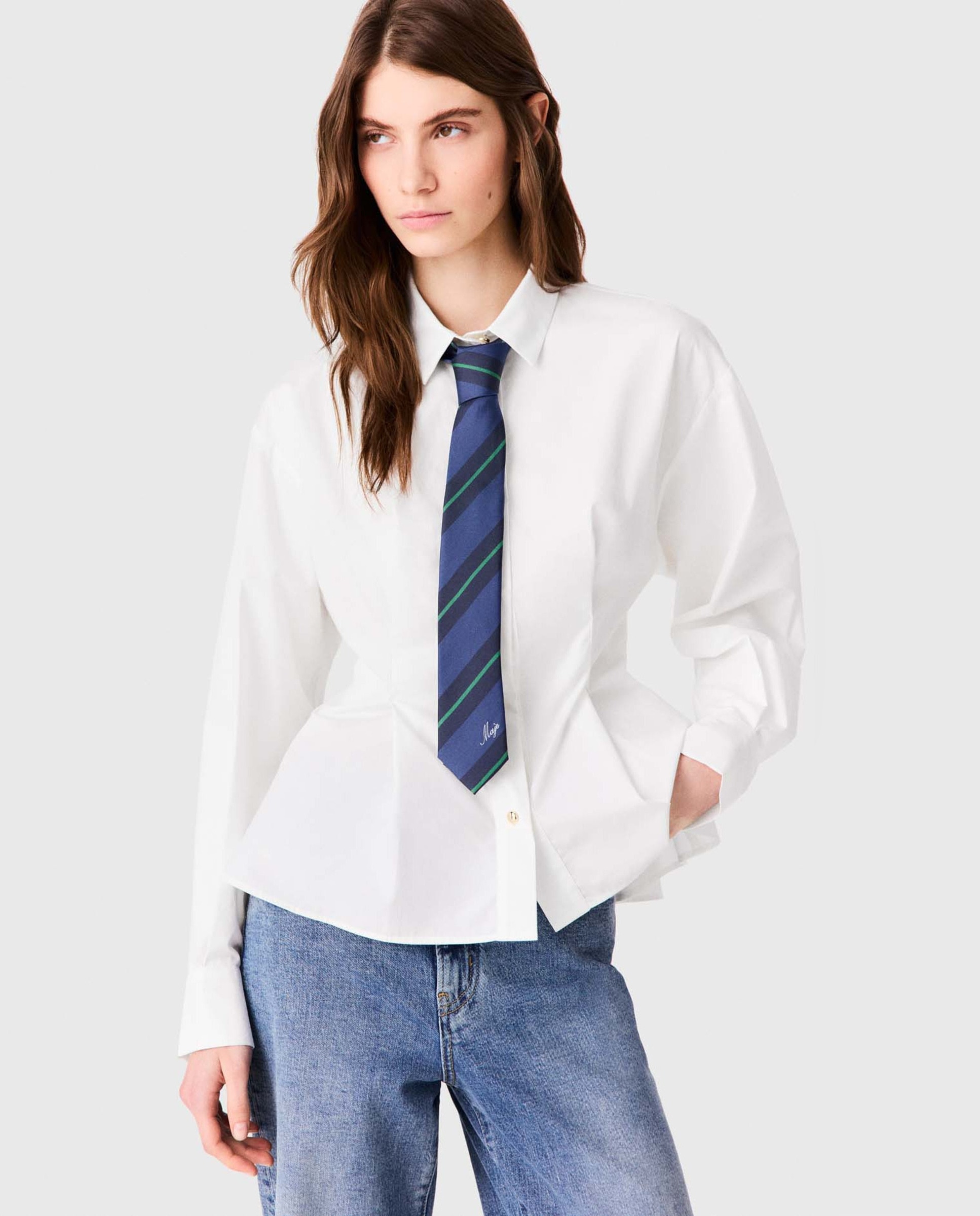 Corbata de mujer de seda con rayas diagonales estilo preppy - Maje - Azul marino Azul marino-2