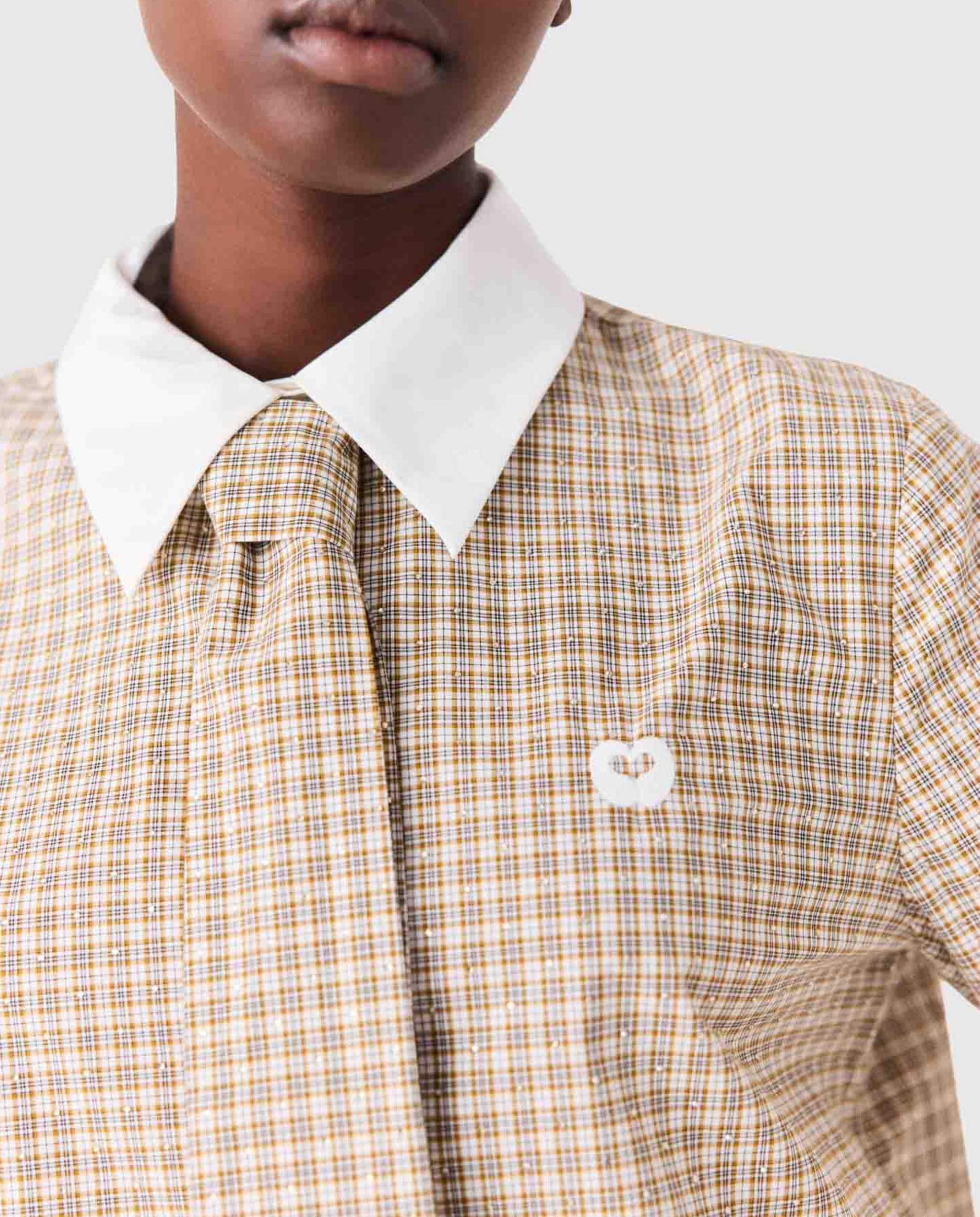 Camisa de mujer corta de algodón de cuadros con strass - Maje - Beige Beige-5