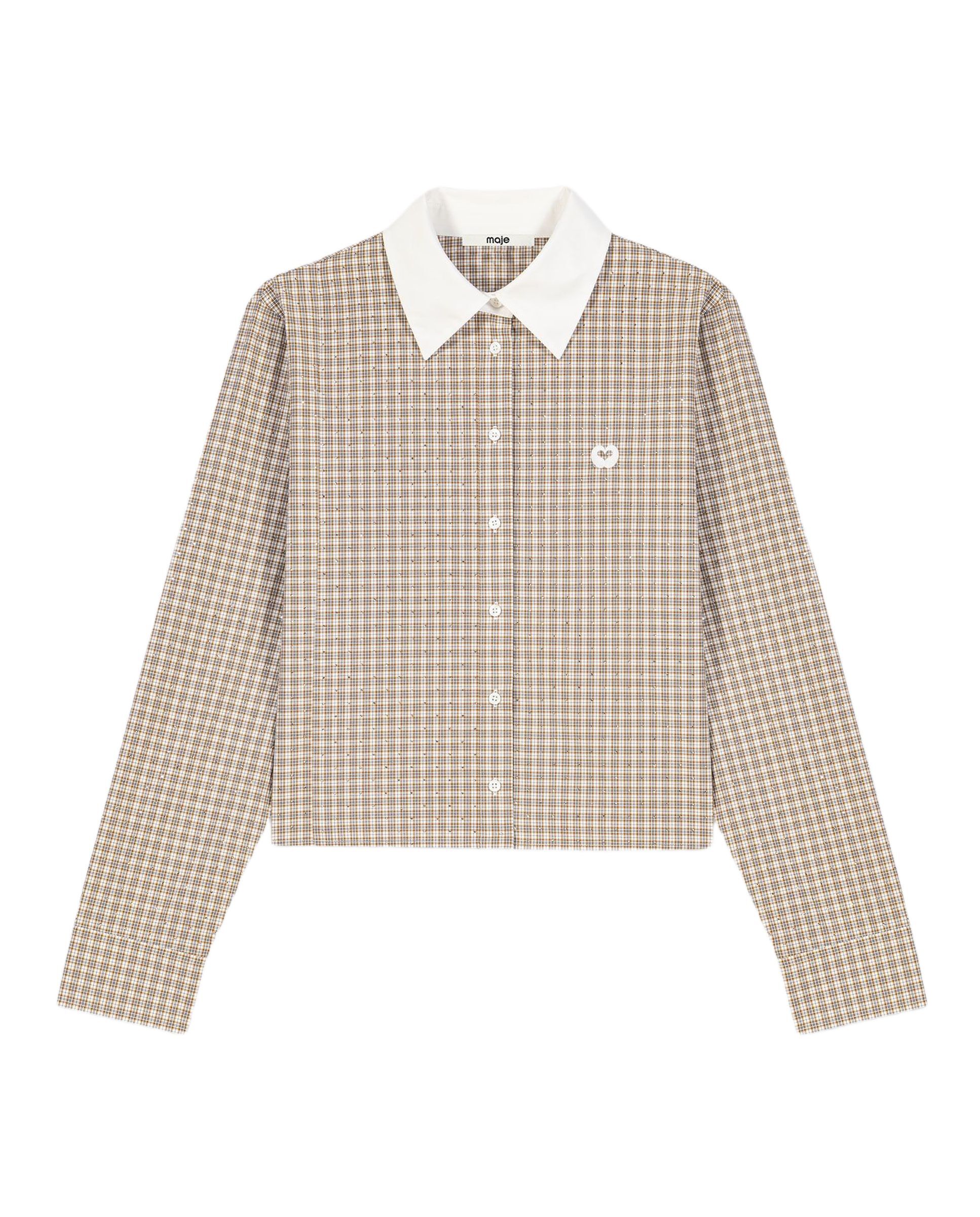 Camisa de mujer corta de algodón de cuadros con strass - Maje - Beige Beige-9