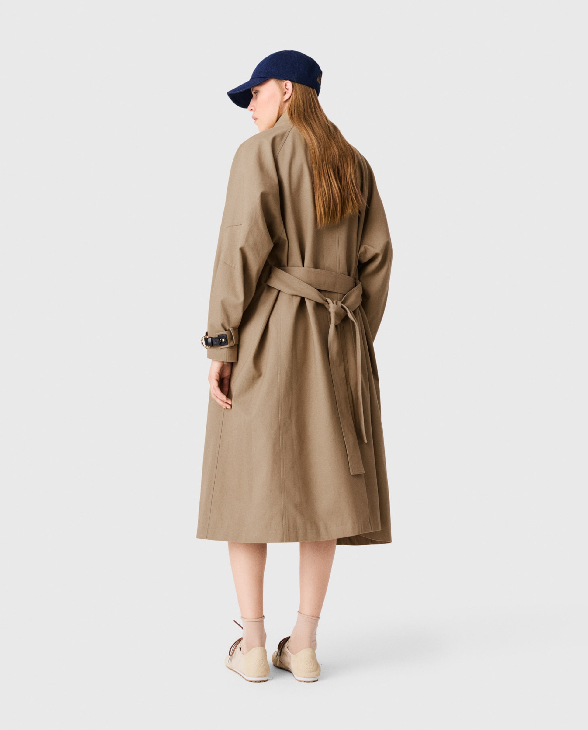 Gabardina de mujer larga 100% algodón con botones dorados - Maje - Beige Beige-2