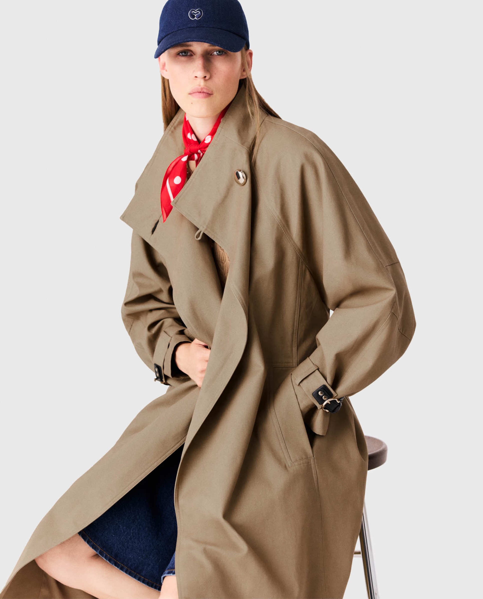 Gabardina de mujer larga 100% algodón con botones dorados - Maje - Beige Beige-7