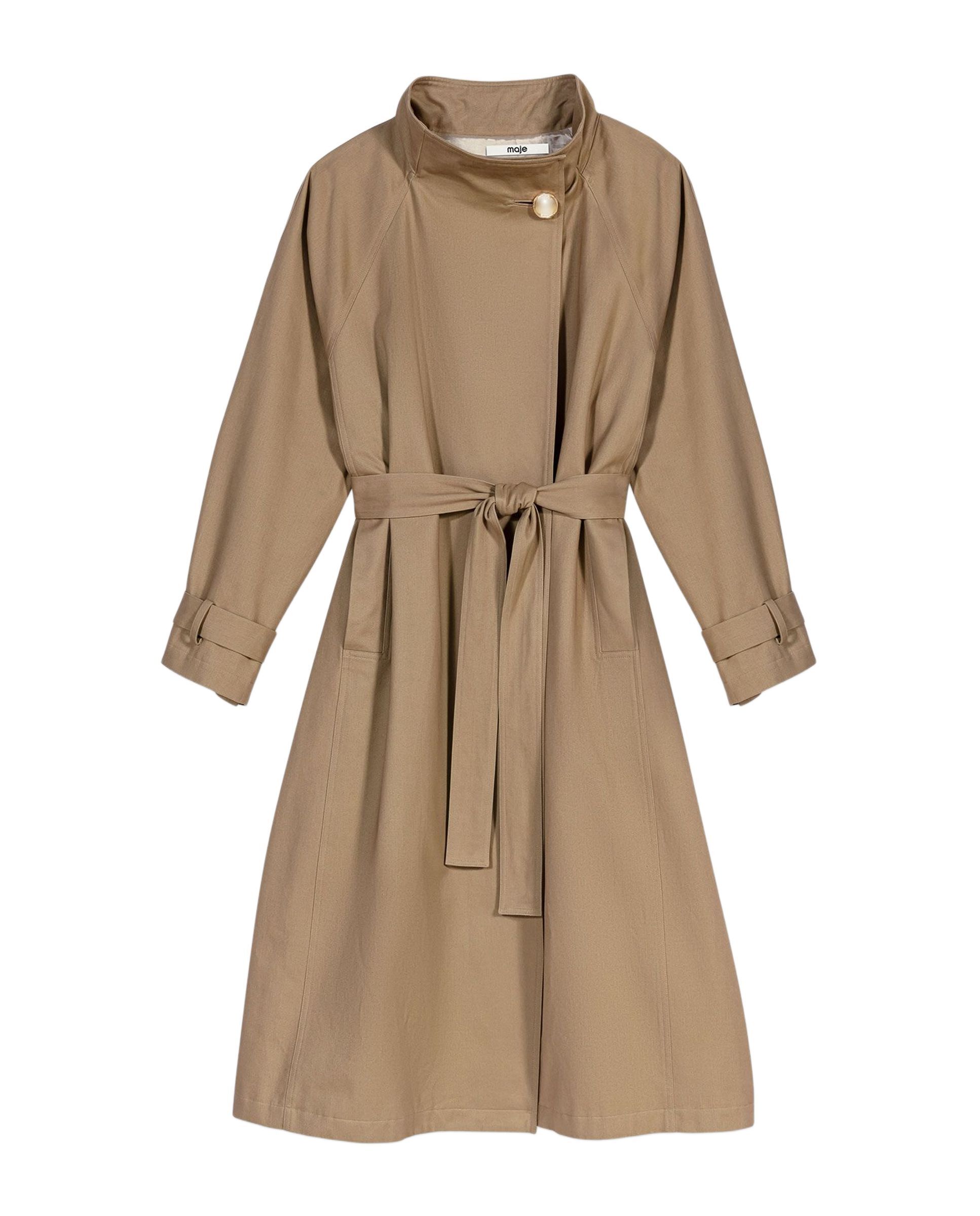 Gabardina de mujer larga 100% algodón con botones dorados - Maje - Beige Beige-8