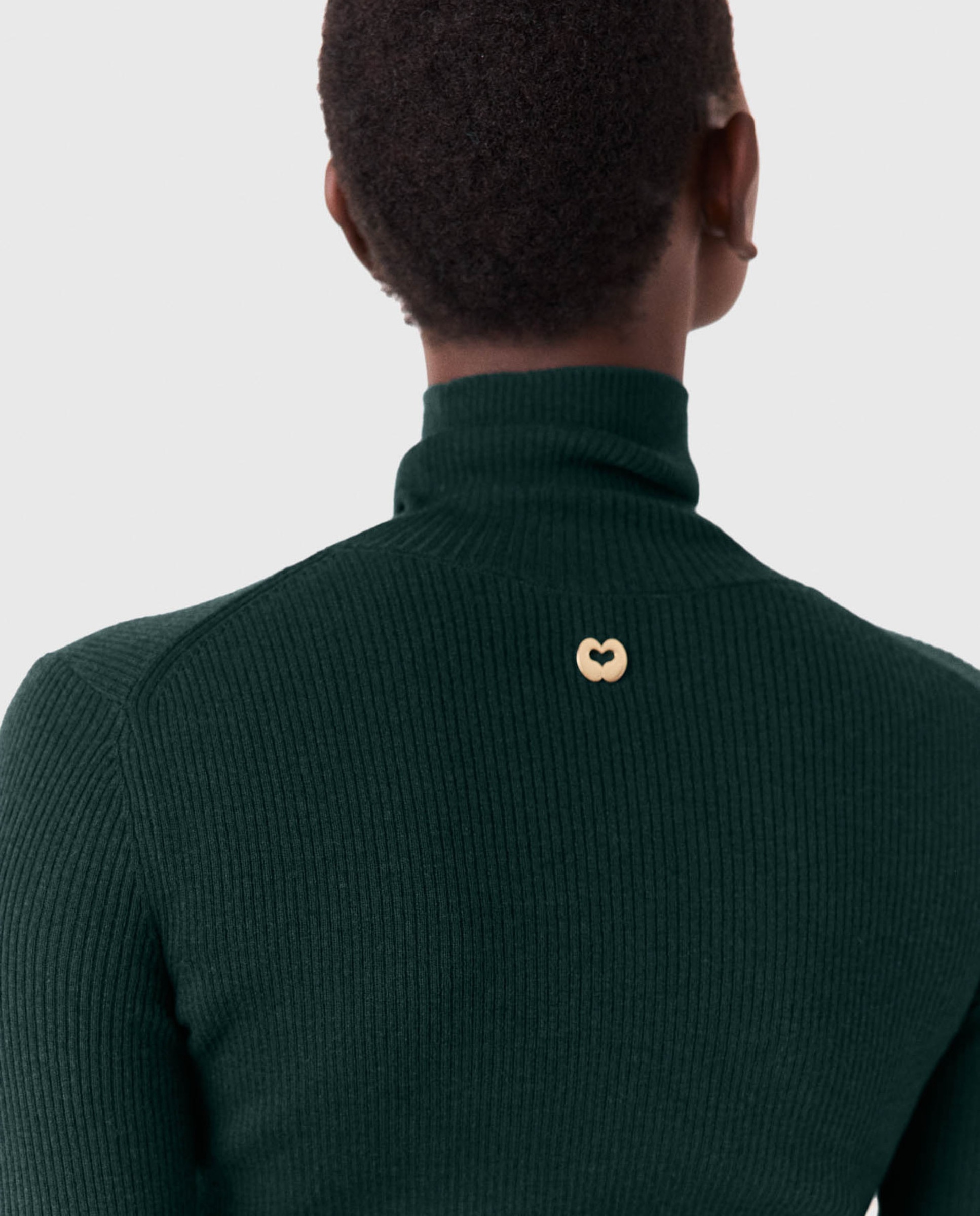 Jersey de mujer cuello alto acanalado de lana y seda - Maje - Verde Verde-7