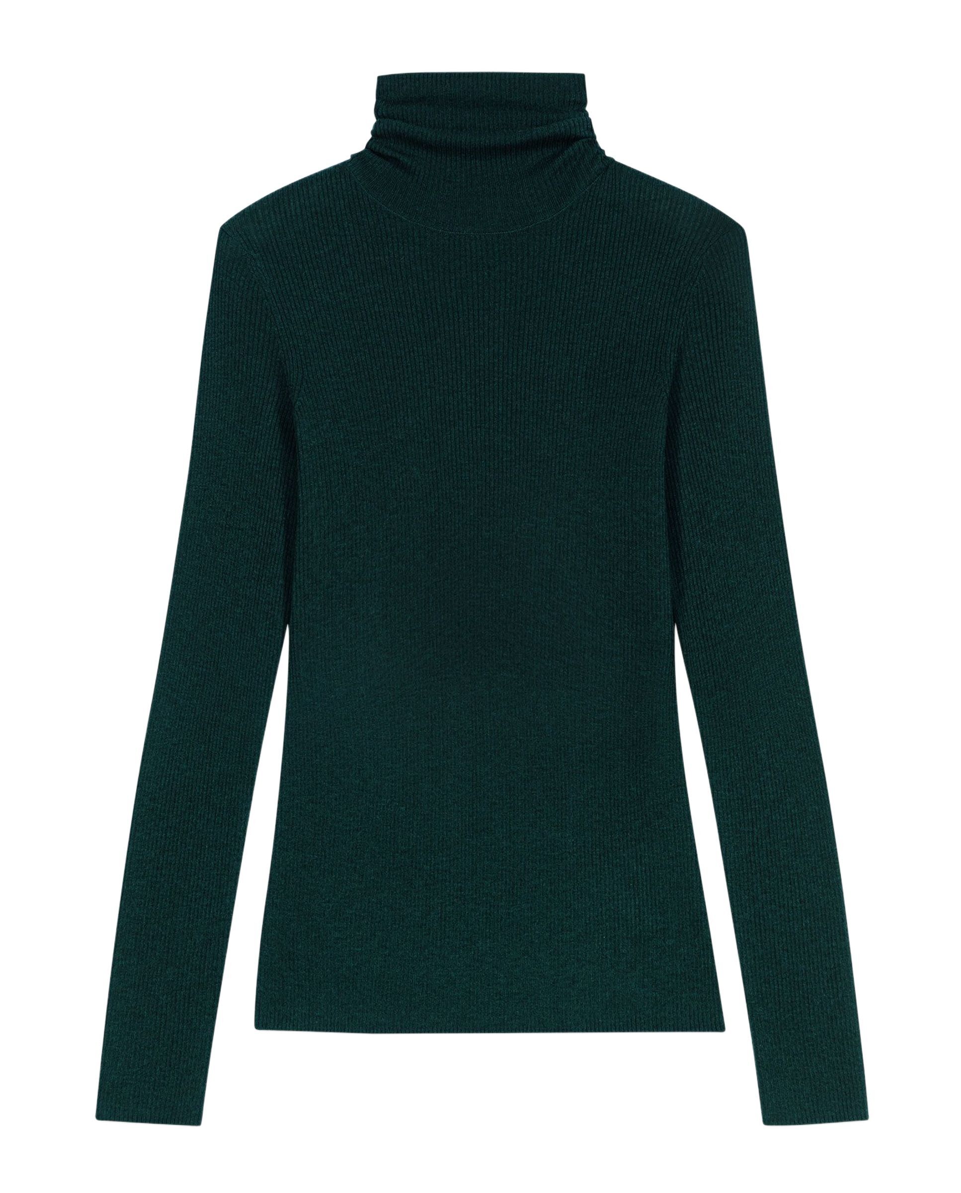 Jersey de mujer cuello alto acanalado de lana y seda - Maje - Verde Verde-8