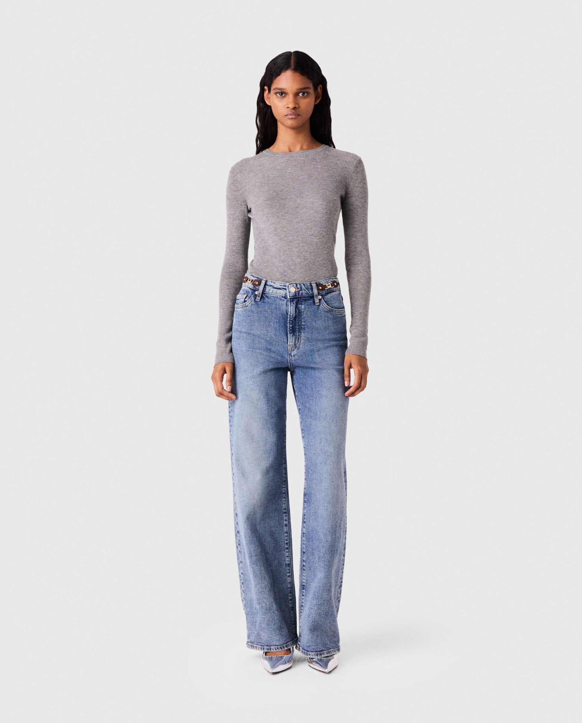 Jersey de mujer acanalado segunda piel - Maje - Gris Gris-4