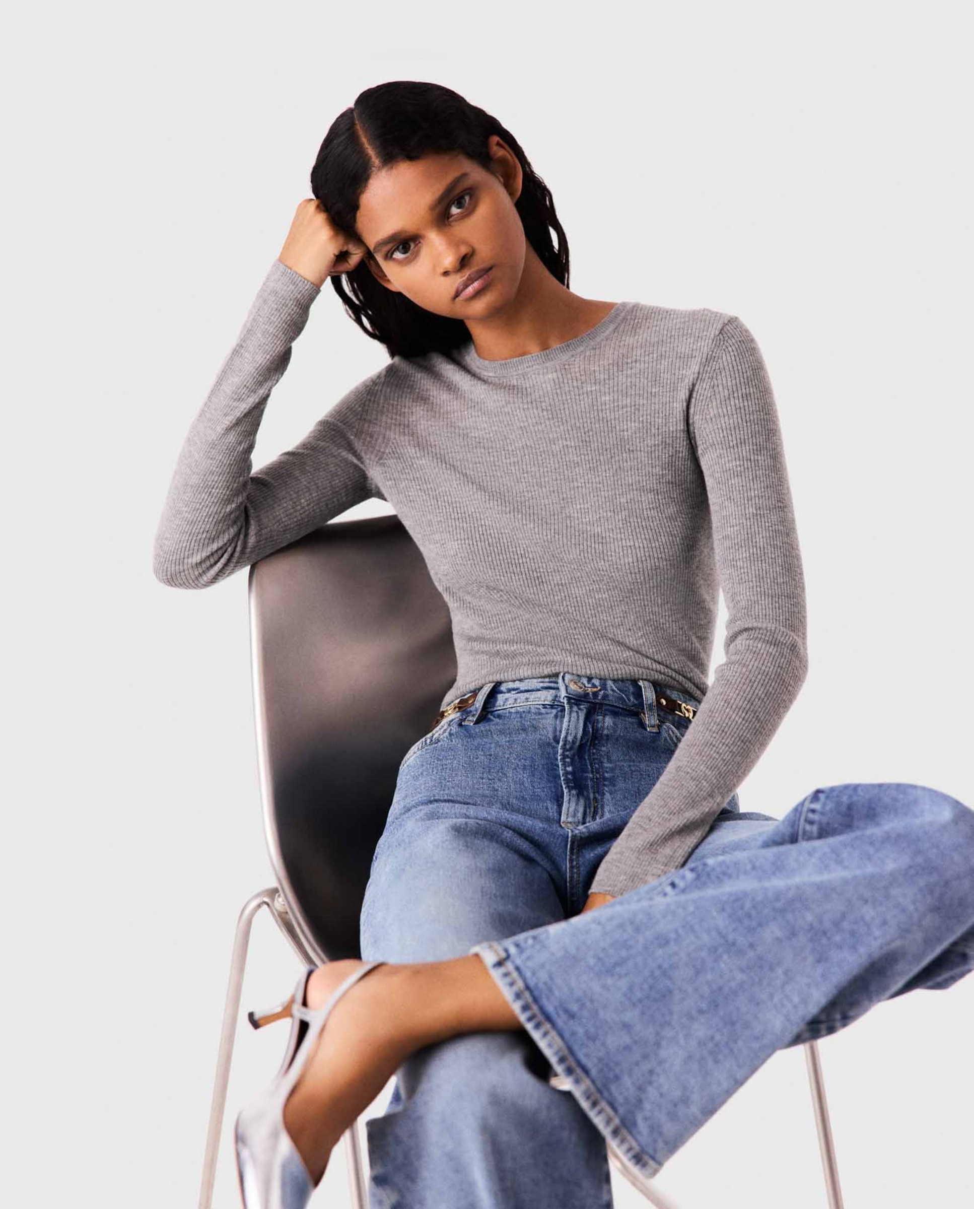 Jersey de mujer acanalado segunda piel - Maje - Gris Gris-6