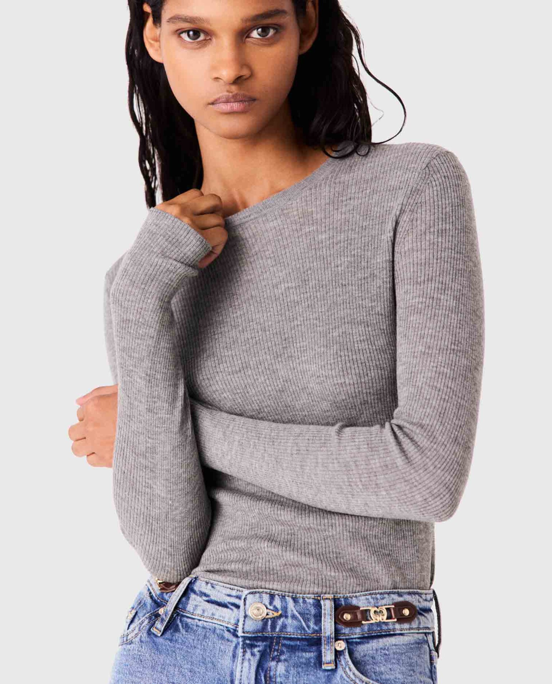 Jersey de mujer acanalado segunda piel - Maje - Gris Gris-8