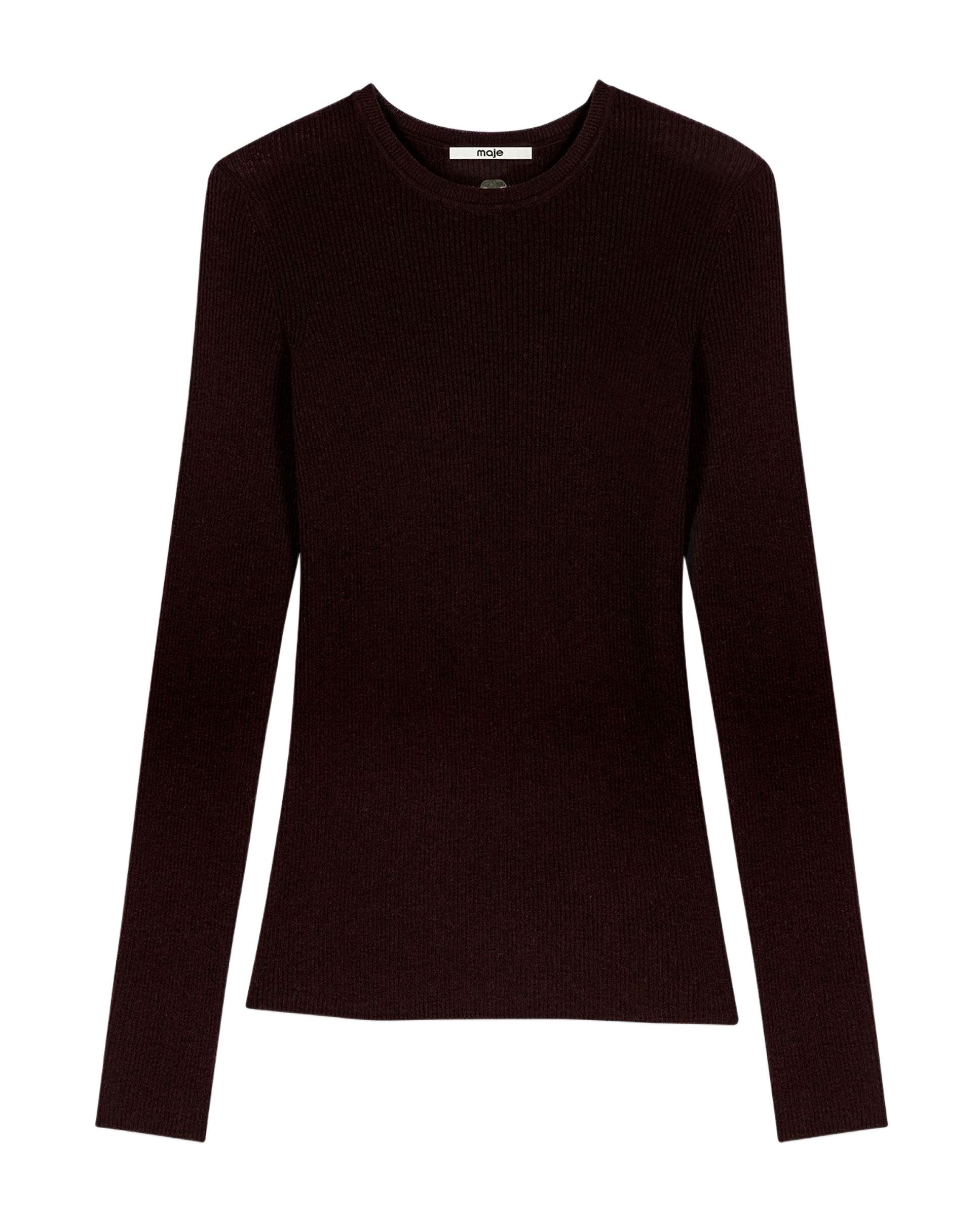 Jersey de mujer acanalado segunda piel - Maje - Marrón oscuro Marrón oscuro-7