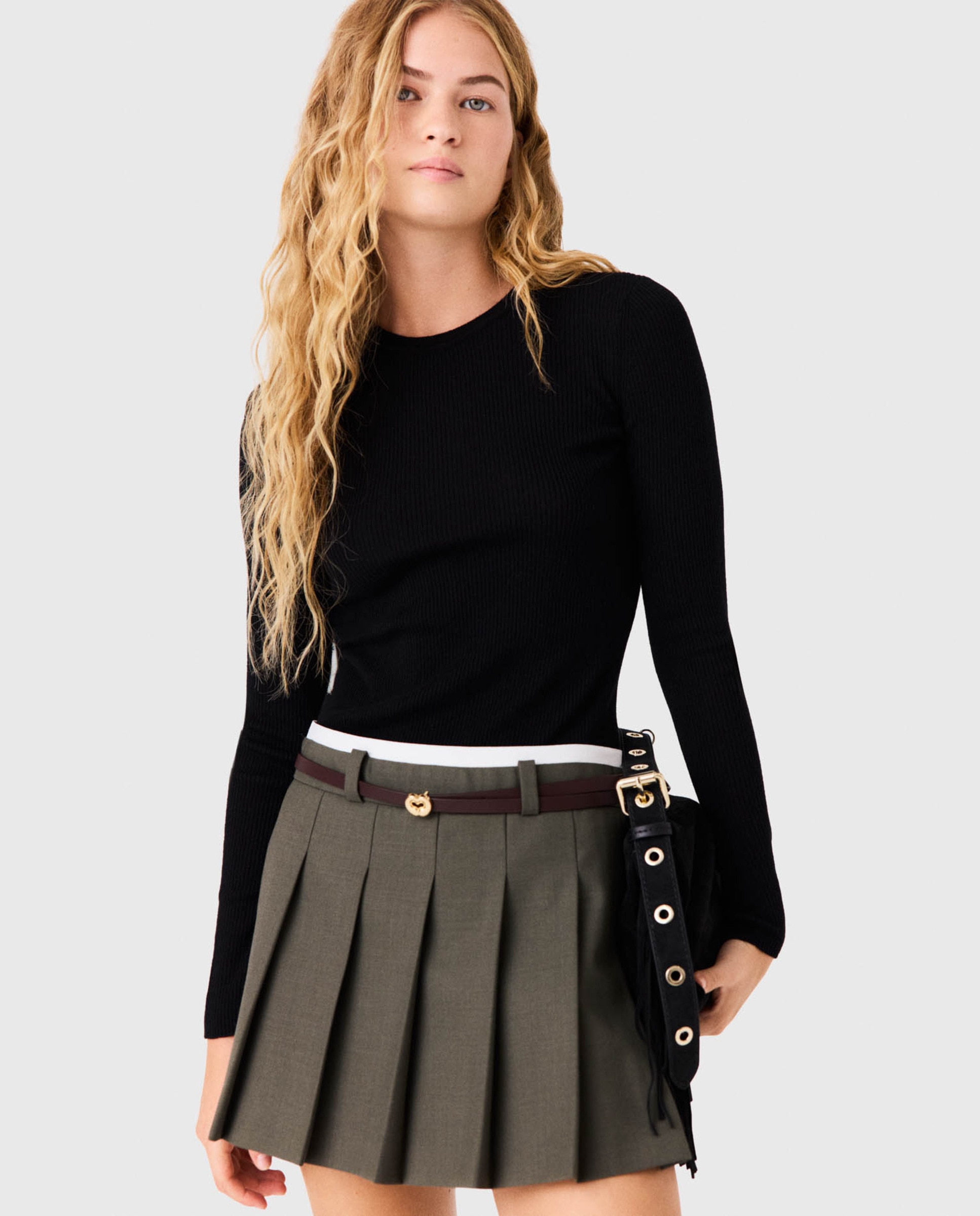 Jersey de mujer acanalado segunda piel - Maje - Negro Negro-1