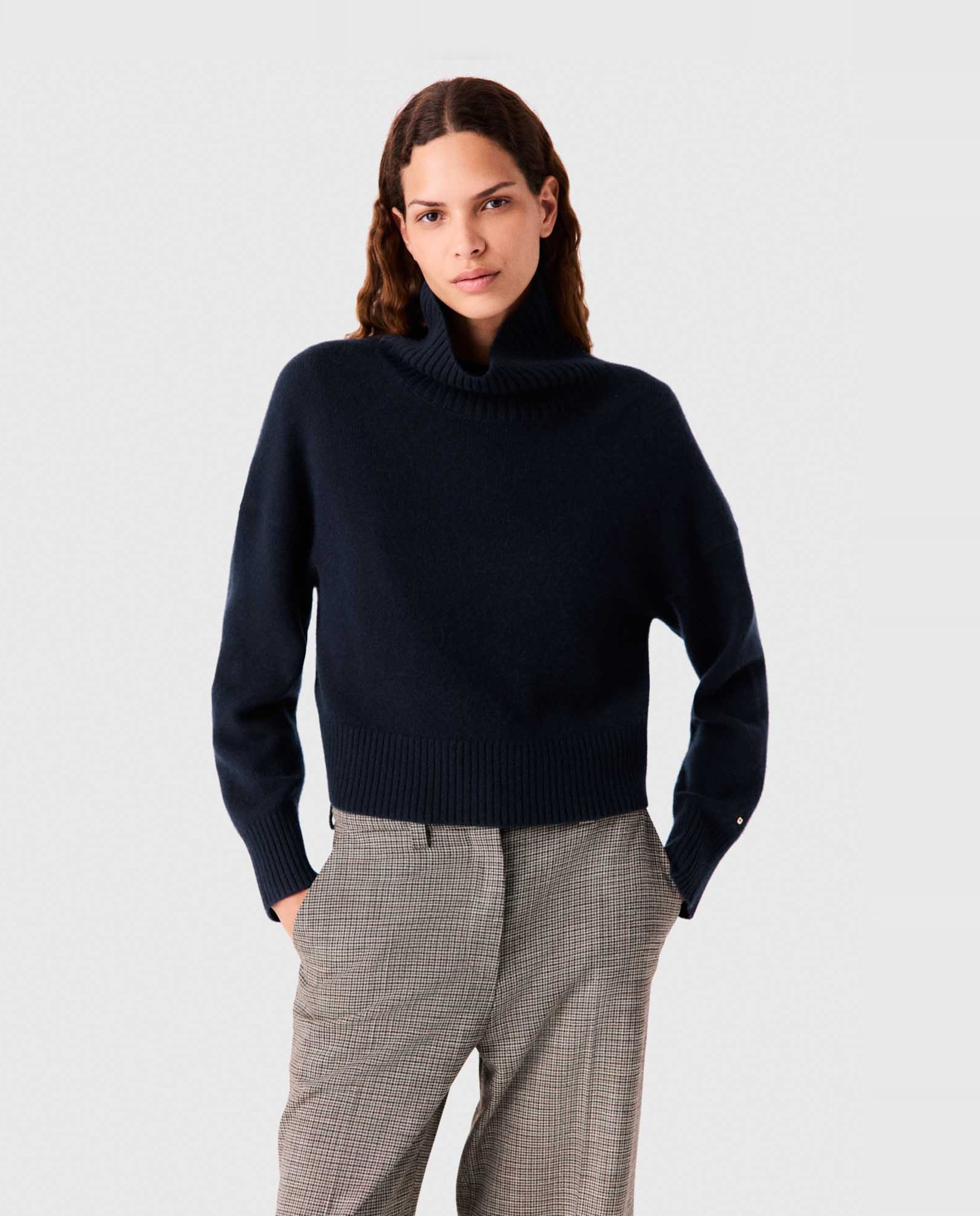 Jersey de mujer de cachemira con cuello alto y oversize - Maje - Azul marino Azul marino-1