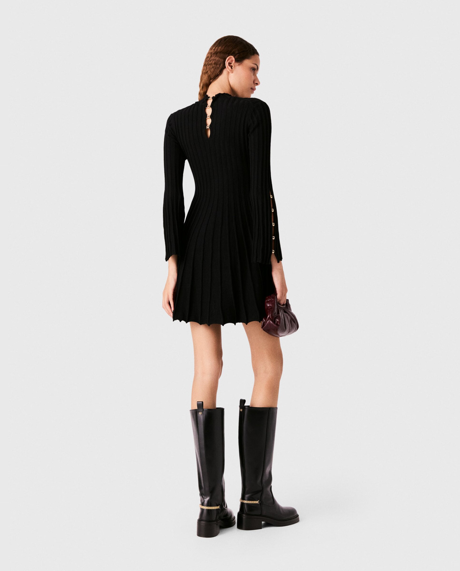 Vestido corto patinador de punto acanalado cuello alto - Maje - Negro Negro-2