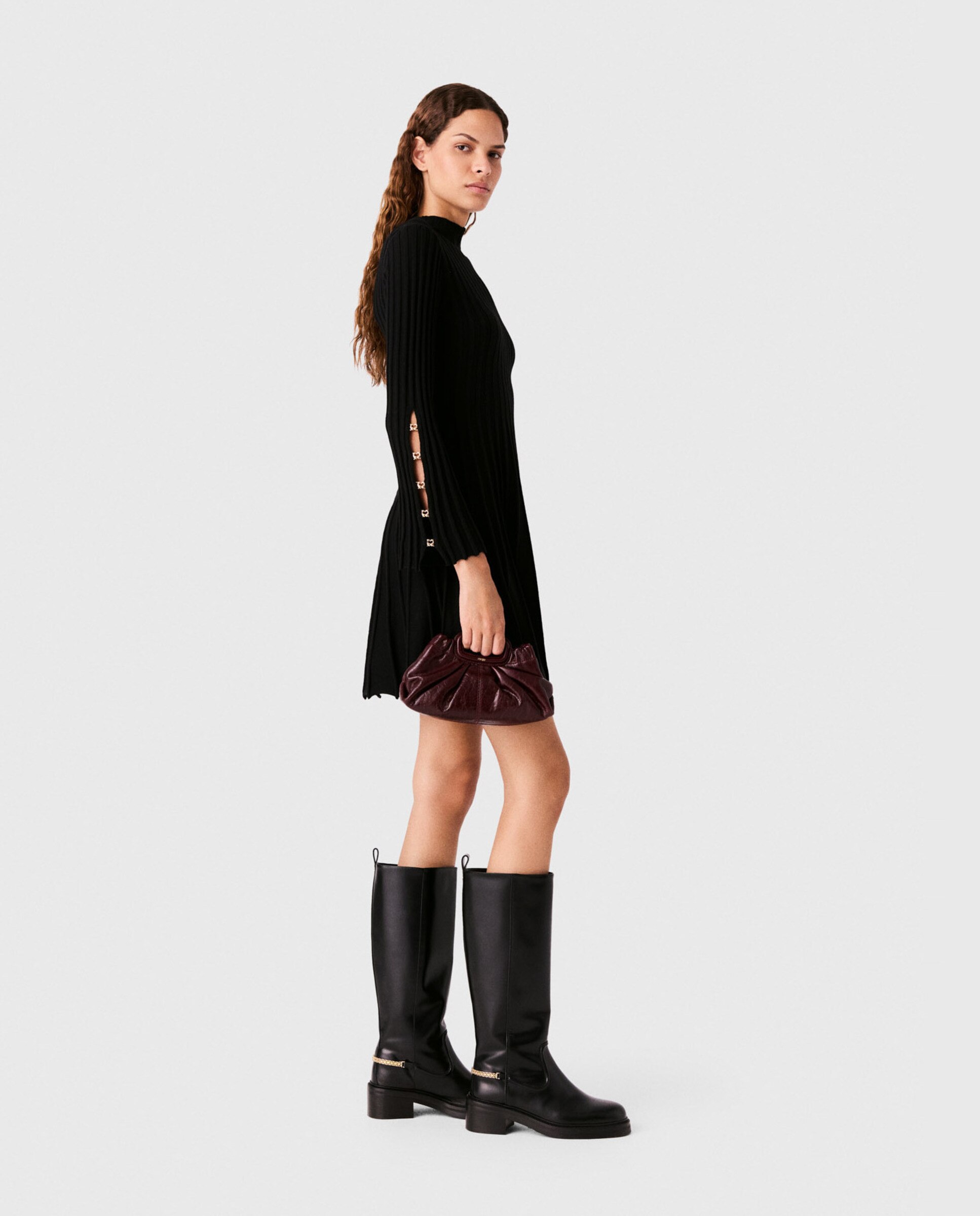 Vestido corto patinador de punto acanalado cuello alto - Maje - Negro Negro-3