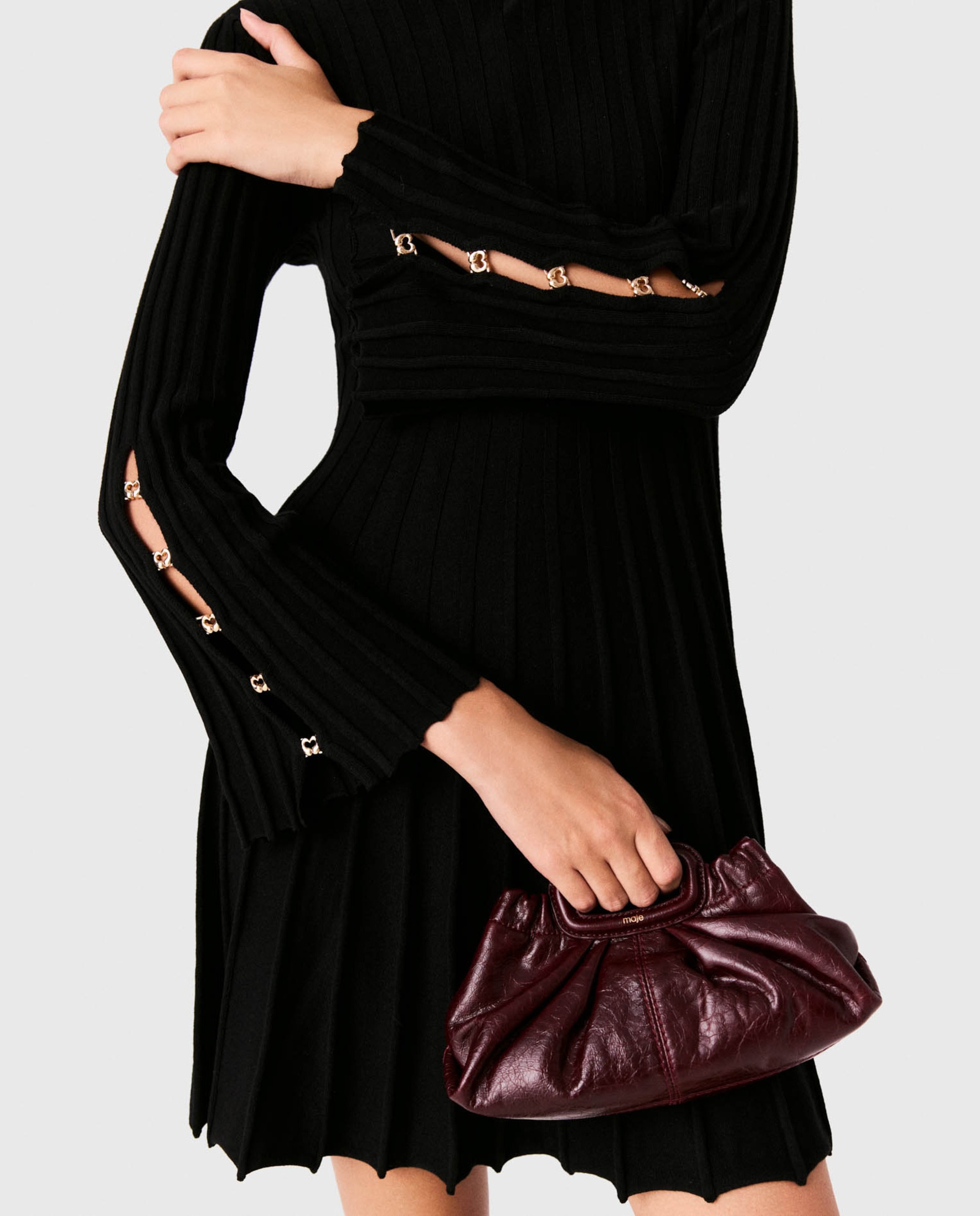Vestido corto patinador de punto acanalado cuello alto - Maje - Negro Negro-5