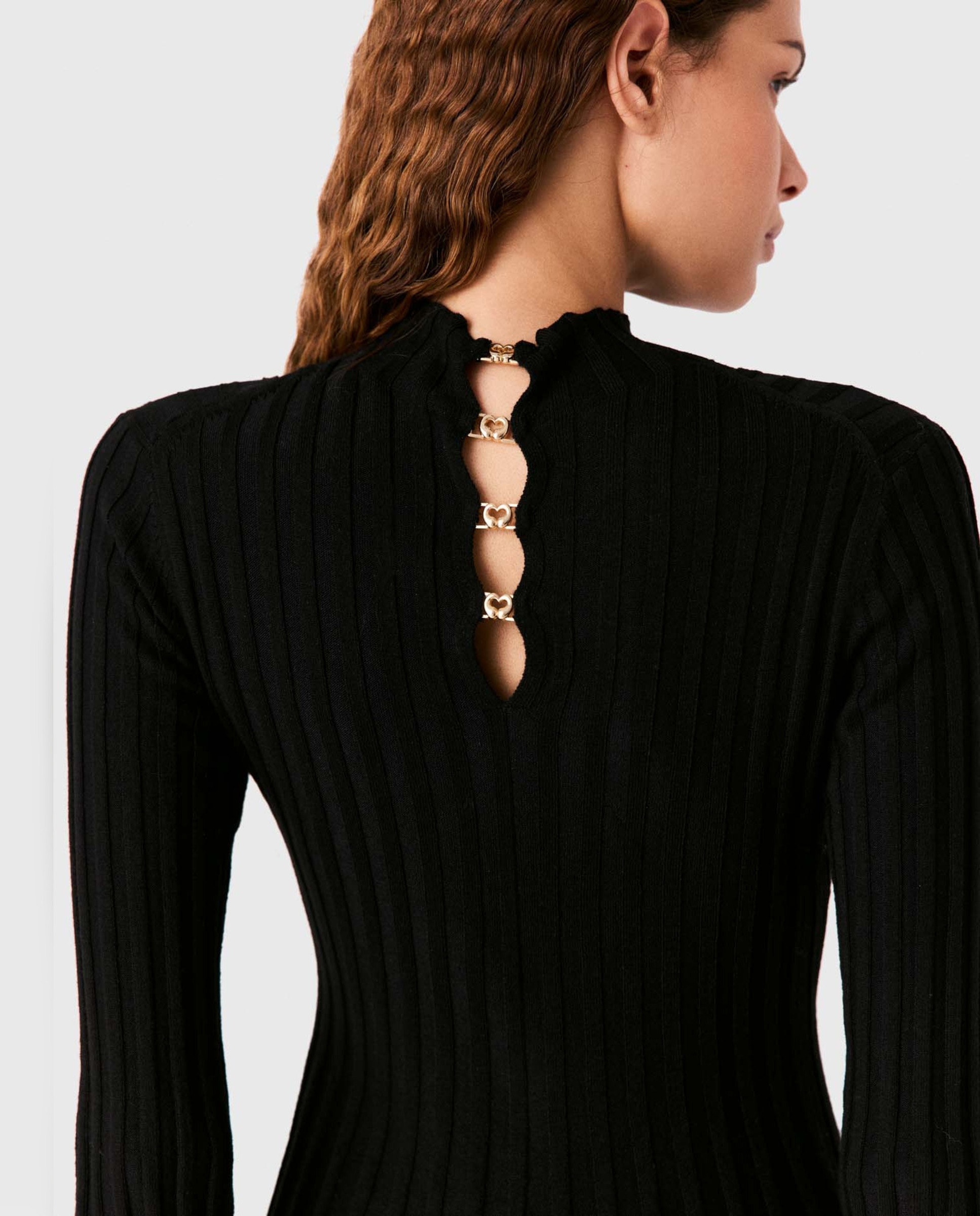 Vestido corto patinador de punto acanalado cuello alto - Maje - Negro Negro-6