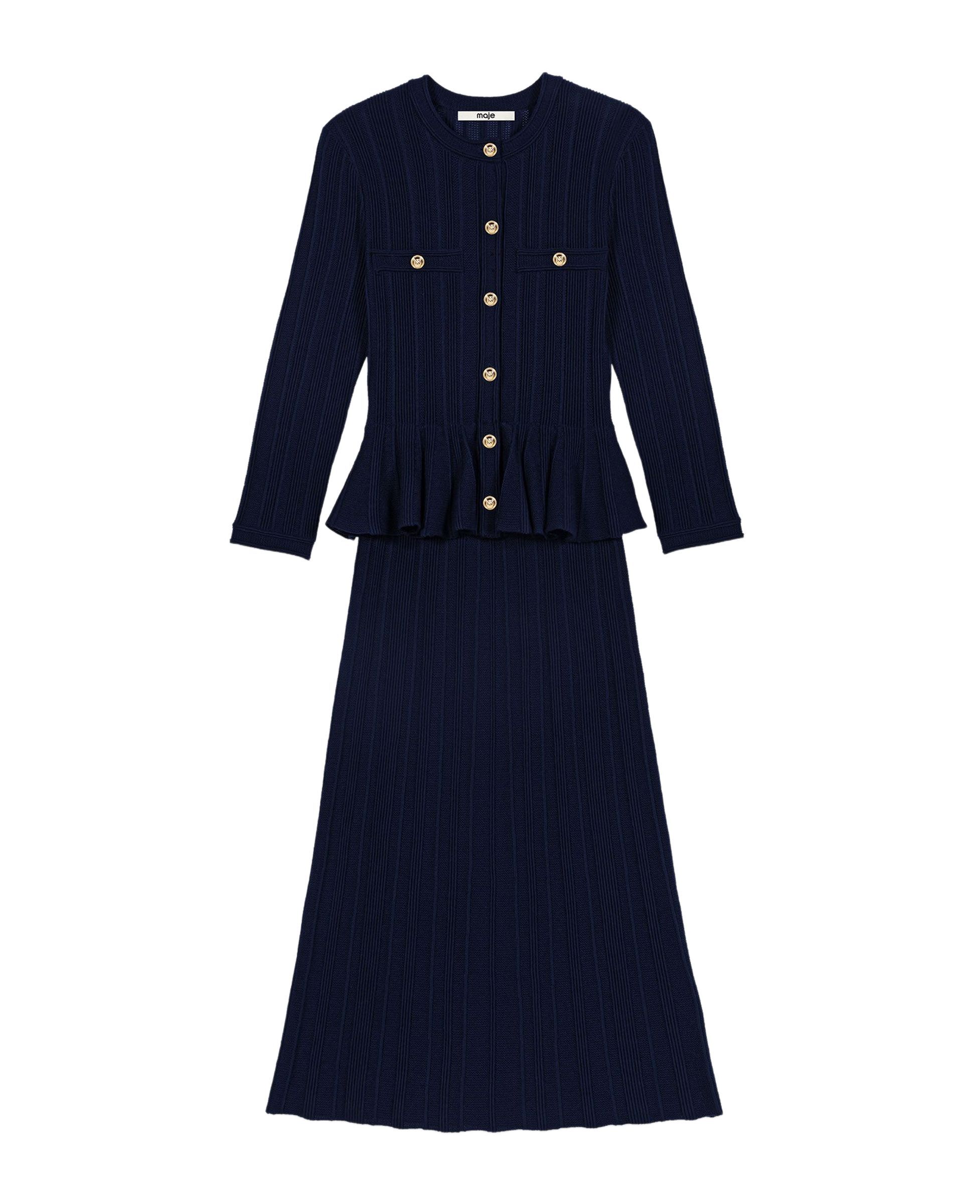 Vestido efecto trampantojo midi con peplum - Maje - Azul marino Azul marino-6