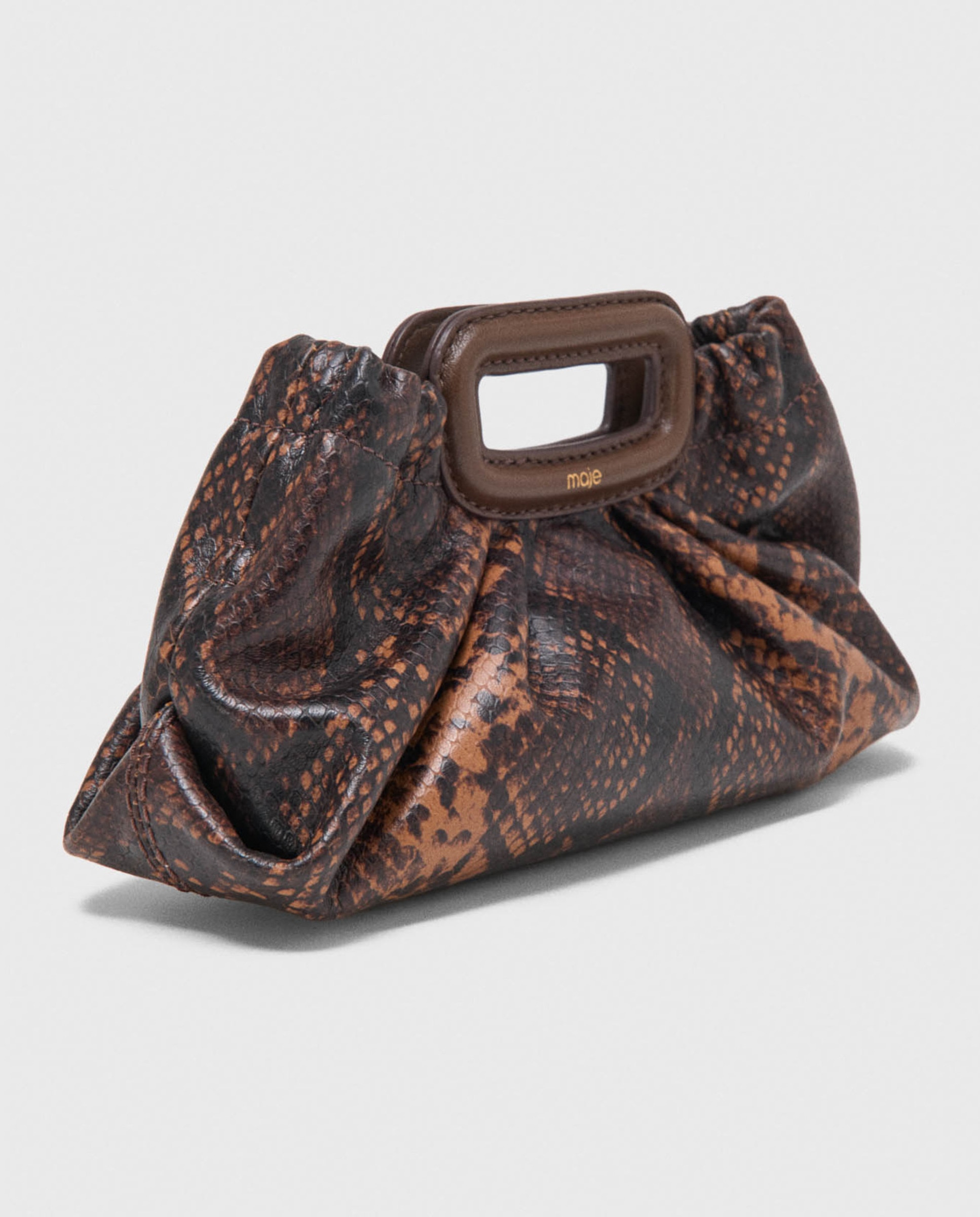 Bolsos de mano mini de piel efecto pitón con cordón y cierre magnético - Maje - Marrón Marrón-8