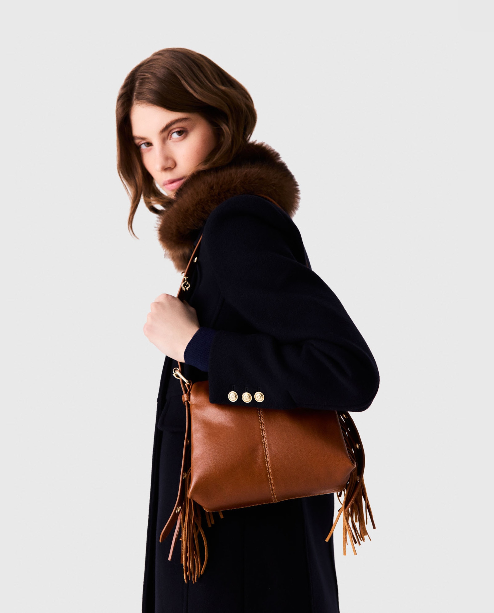 Bolso de mujer Miss M mini de cuero liso - Maje - Tabaco Tabaco-2
