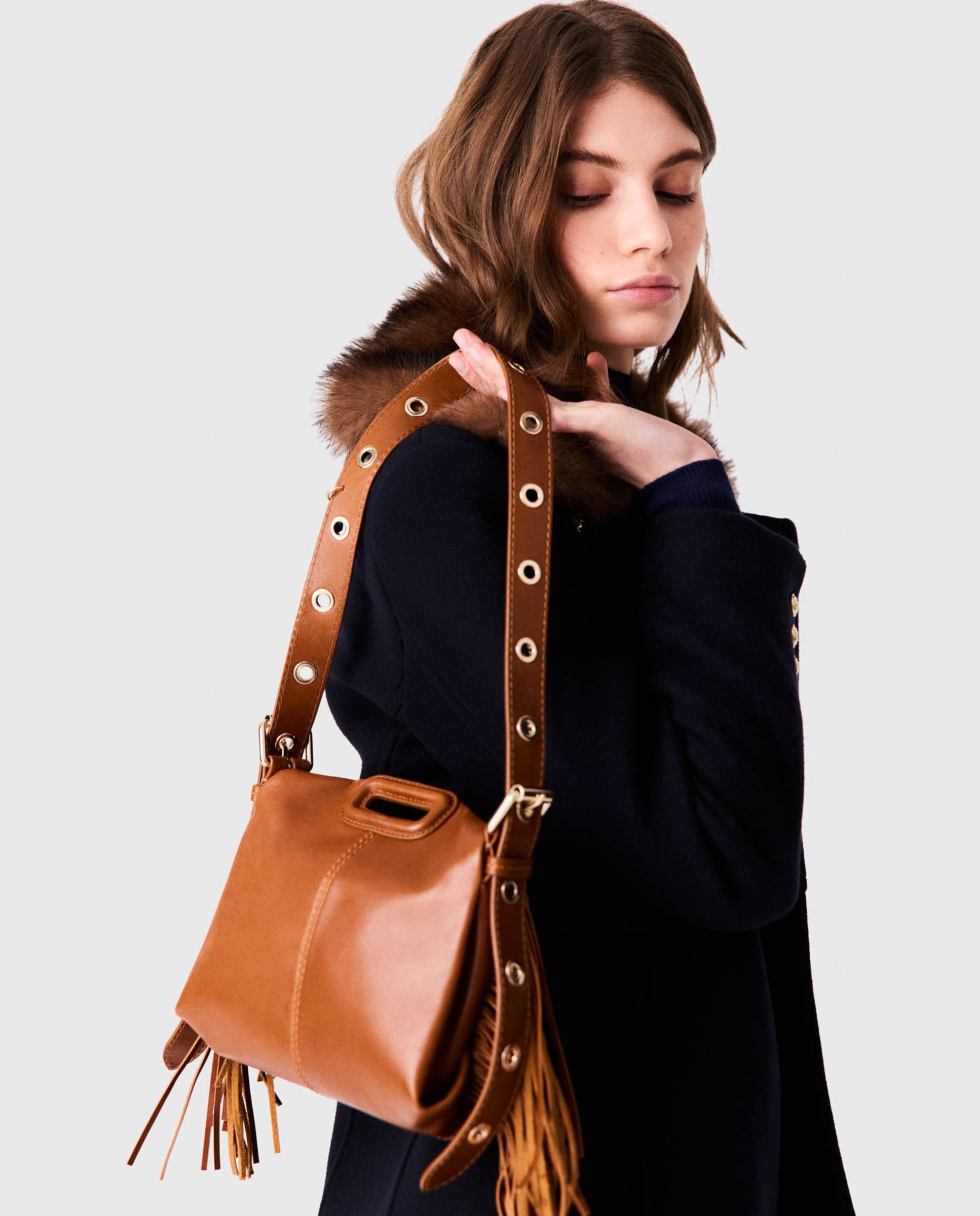 Bolso de mujer Miss M mini de cuero liso - Maje - Tabaco Tabaco-3