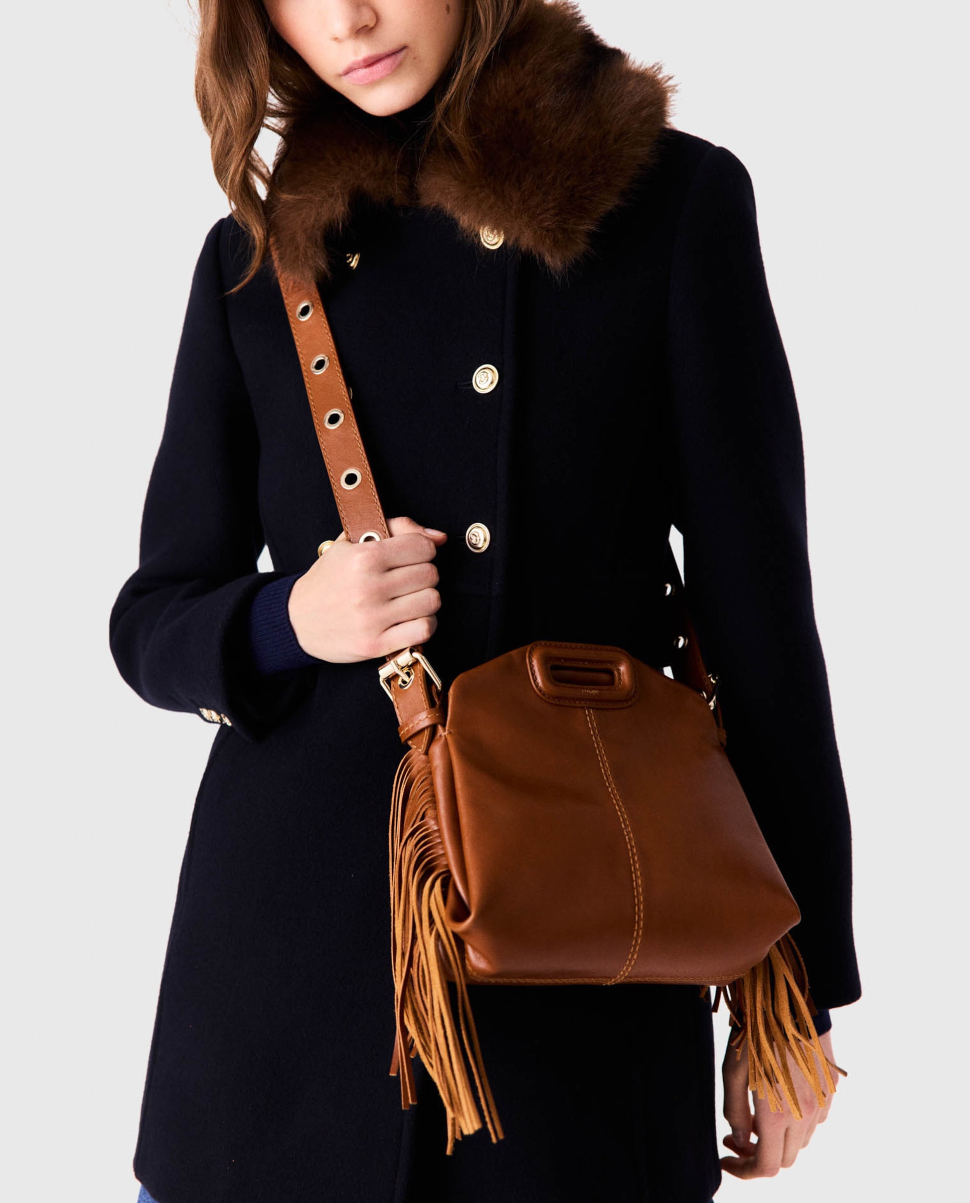 Bolso de mujer Miss M mini de cuero liso - Maje - Tabaco Tabaco-5