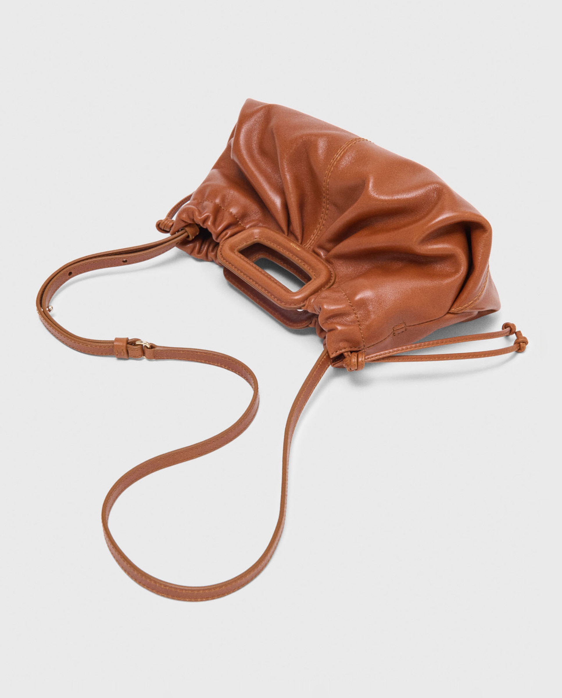 Bandolera milpli de mujer en piel multiposición con pliegues delicados - Maje - Tabaco Tabaco-11
