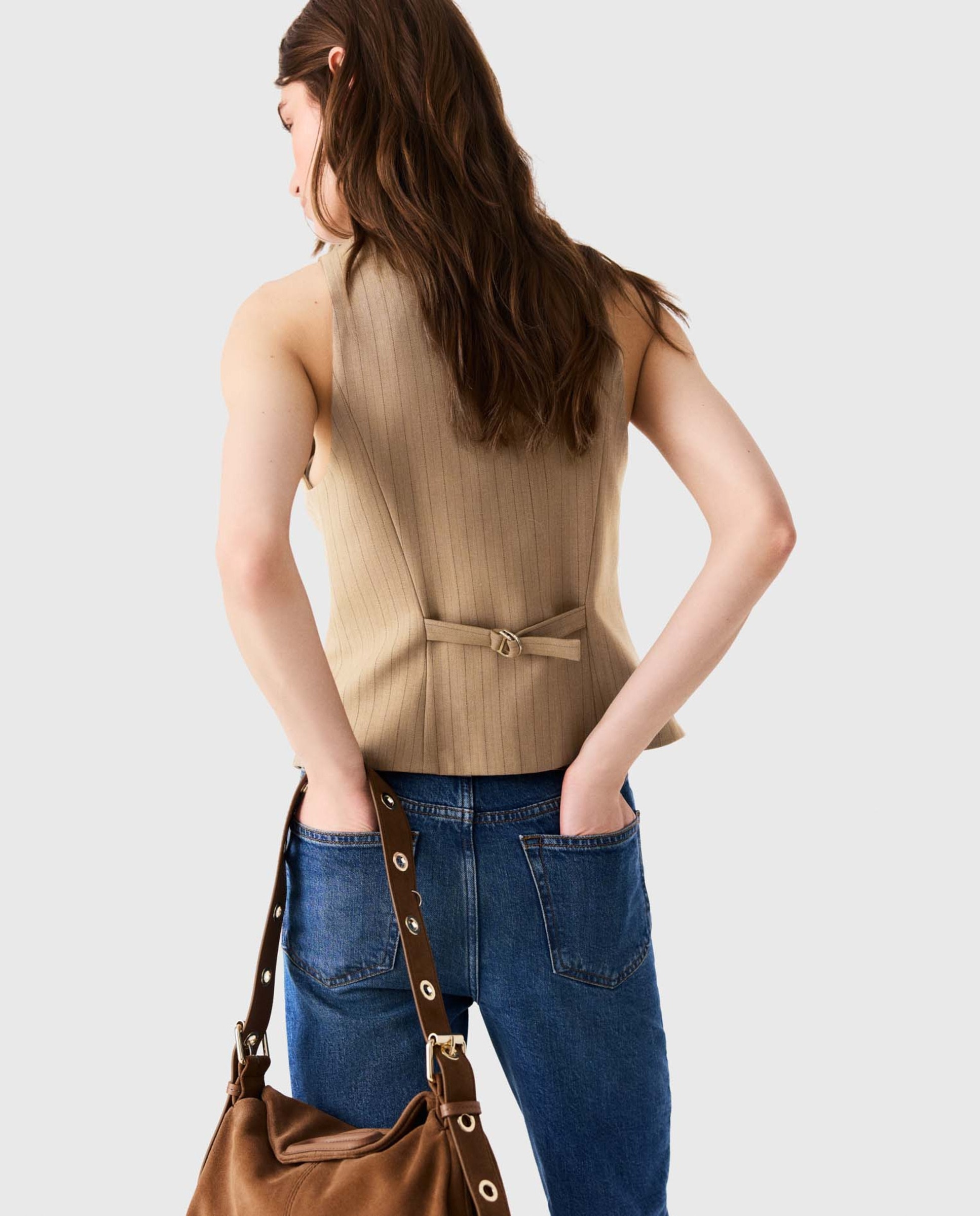 Chaleco de mujer sastre largo con lana - Maje - Beige Beige-2