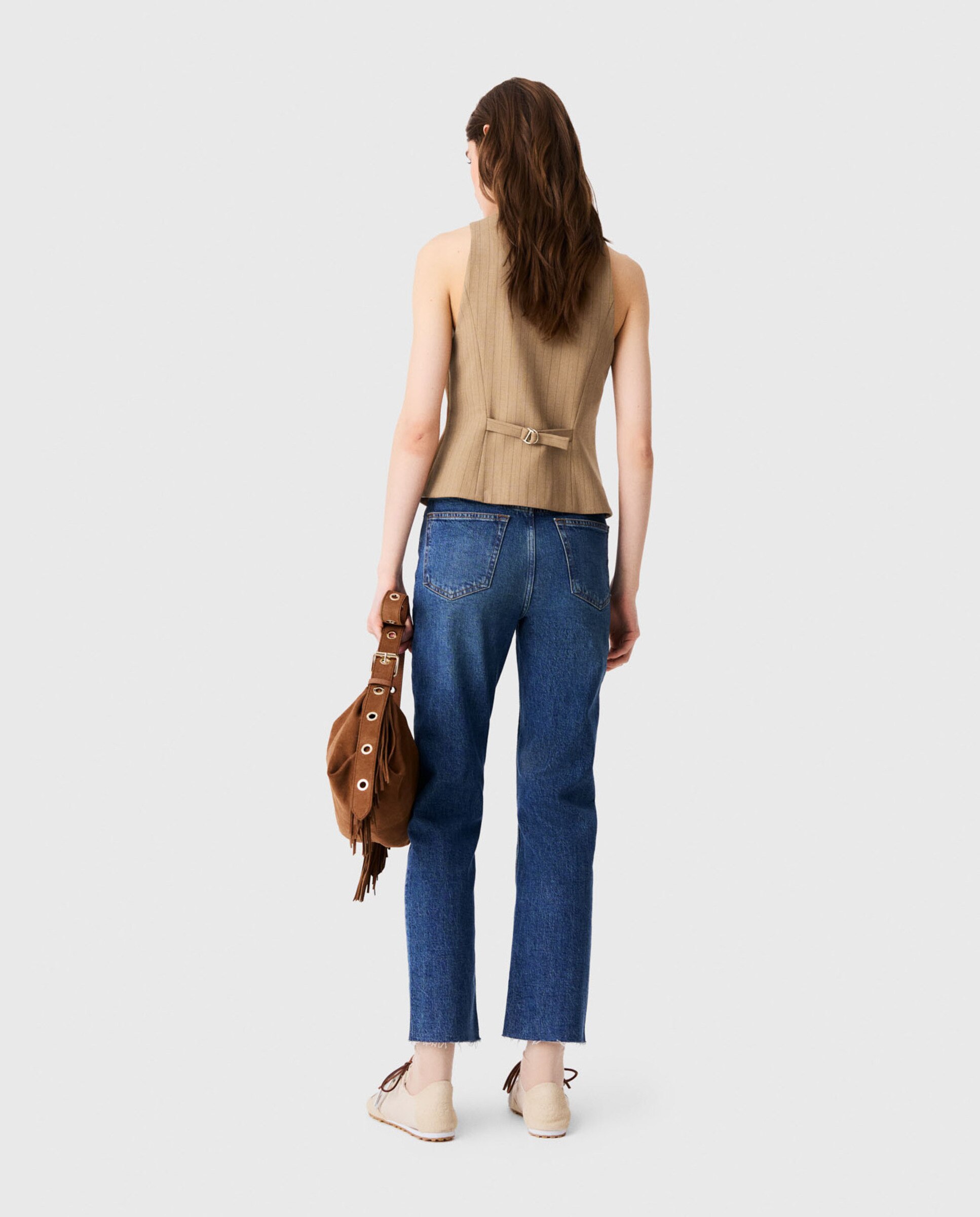 Chaleco de mujer sastre largo con lana - Maje - Beige Beige-5